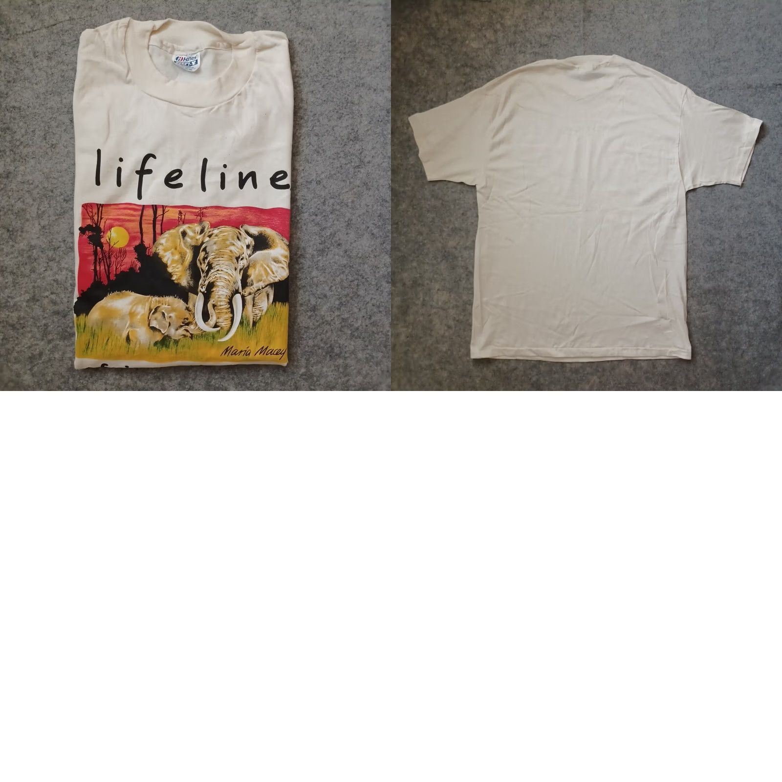 Hanes VINTAGE Lifeline T Shirt Mens XL Cream African Elephant Winterland Productions 90s Hanes Beefy-T USA Animals Emoji? Size US XL / EU 56 / 4 - 9 Thumbnail