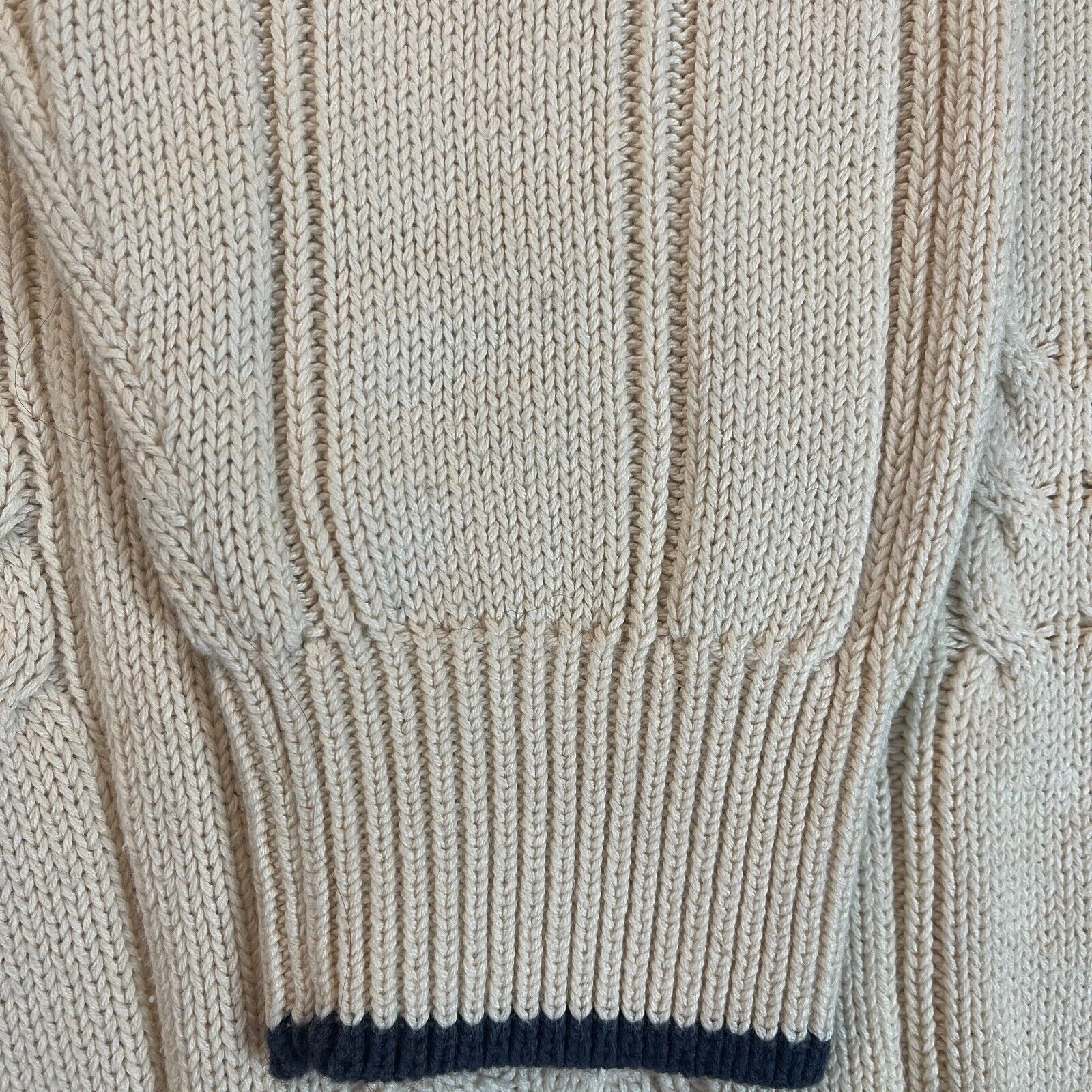 Vintage VTG Preppy Gant Cream Cable Knit Plaid Collar V-Neck Sweater Size US L / EU 52-54 / 3 - 5 Thumbnail