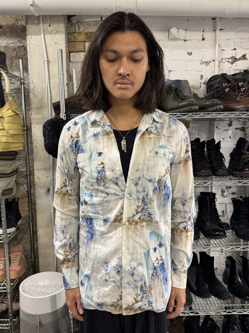 Dolce & Gabbana × Vintage 1990s Dolce & Gabbana White & Blue Abstract Nature Shirt Size US S / EU 44-46 / 1 - 2 Thumbnail