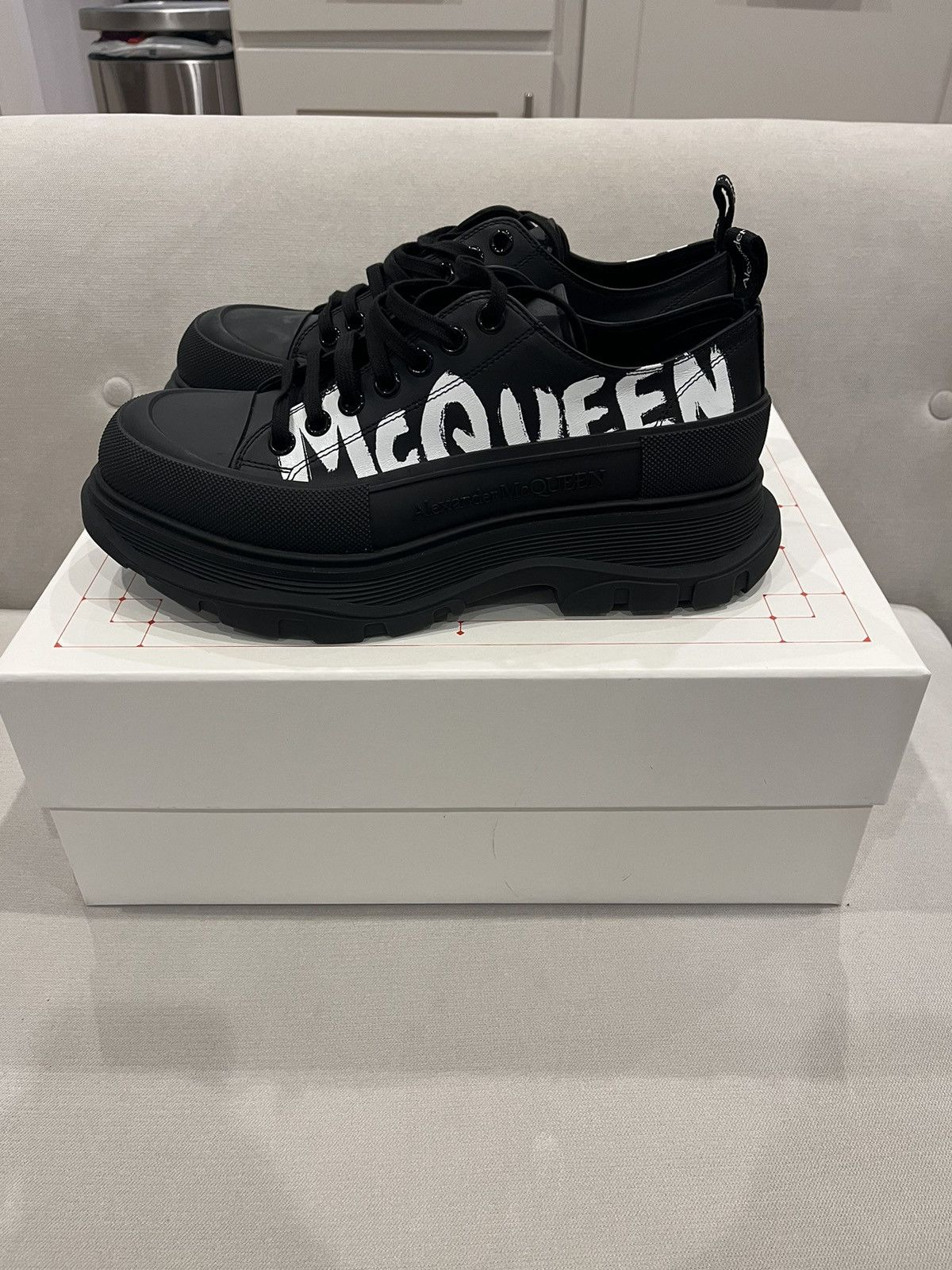 Alexander McQueen Alexander McQueen Tread Slick Low Lace-Up Graffiti Sneakers Size US 10.5 / EU 43-44 - 1 Thumbnail