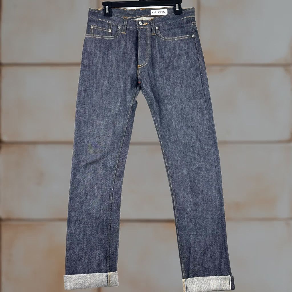 Gustin GUSTIN Jeans Slim 31 32 Inseam Button Fly Raw Hem Denim Cotton 5-Pocket Men Blue EUC Size US 31 - 1 Thumbnail