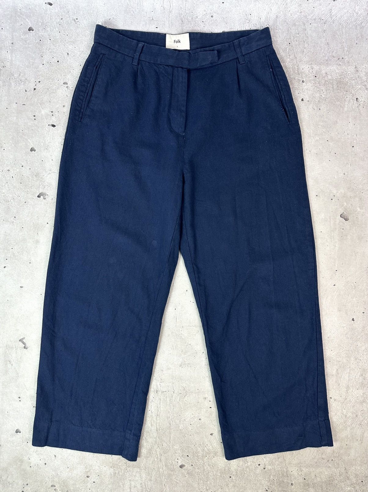 Folk Folk Loose Navy Blue Cotton-Linen Blend Men’s Casual Pants Size US 33 - 1 Thumbnail