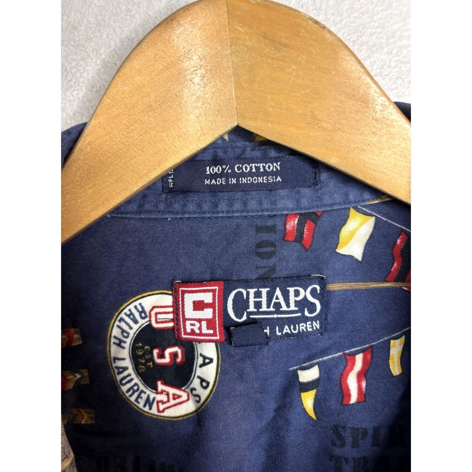 Chaps VINTAGE Chaps Ralph Lauren Shirt Mens Large Blue Nautical Sailboat Flag Print Button Up Size US L / EU 52-54 / 3 - 3 Thumbnail