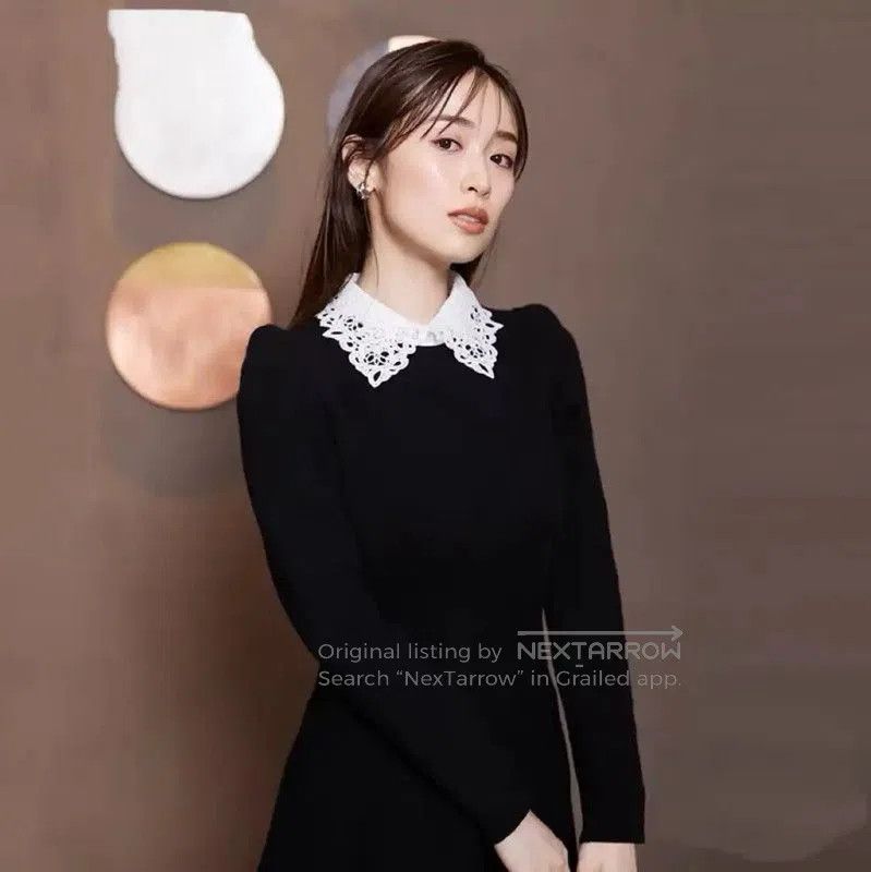 Valentino Valentino Black Wool Dress with Lace Collar . Size XL / US 12-14 / IT 48-50 - 3 Thumbnail