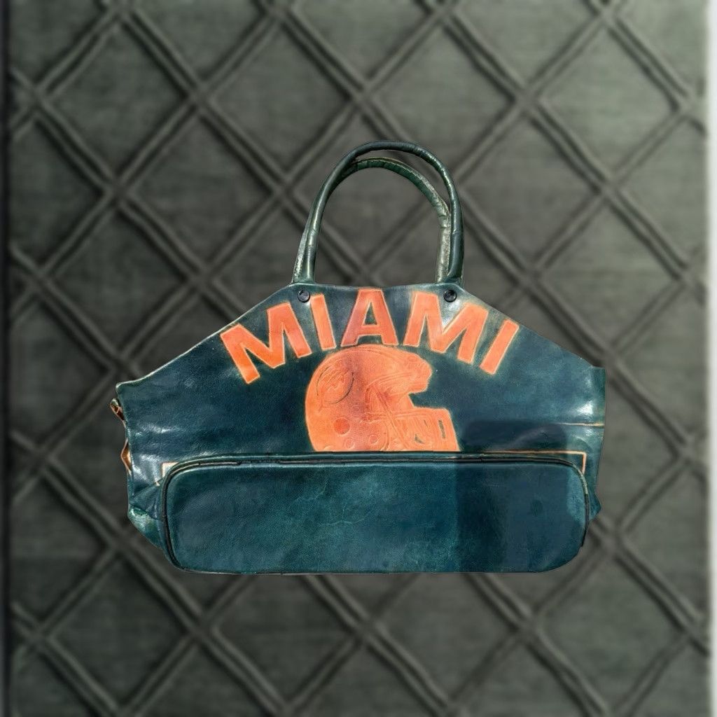 VINTAGE 70s Hand Tooled Leather Miami Dolphins NFL Purse Tote Bag RARE