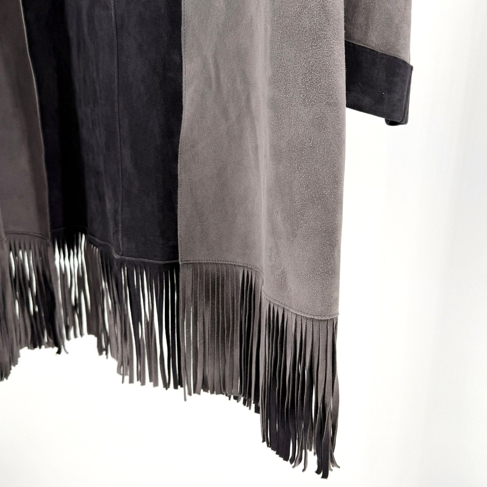 Jigsaw Gray Dark Charcoal Reversible Genuine Suede Fringe Jacket Size S / US 4 / IT 40 - 5 Thumbnail