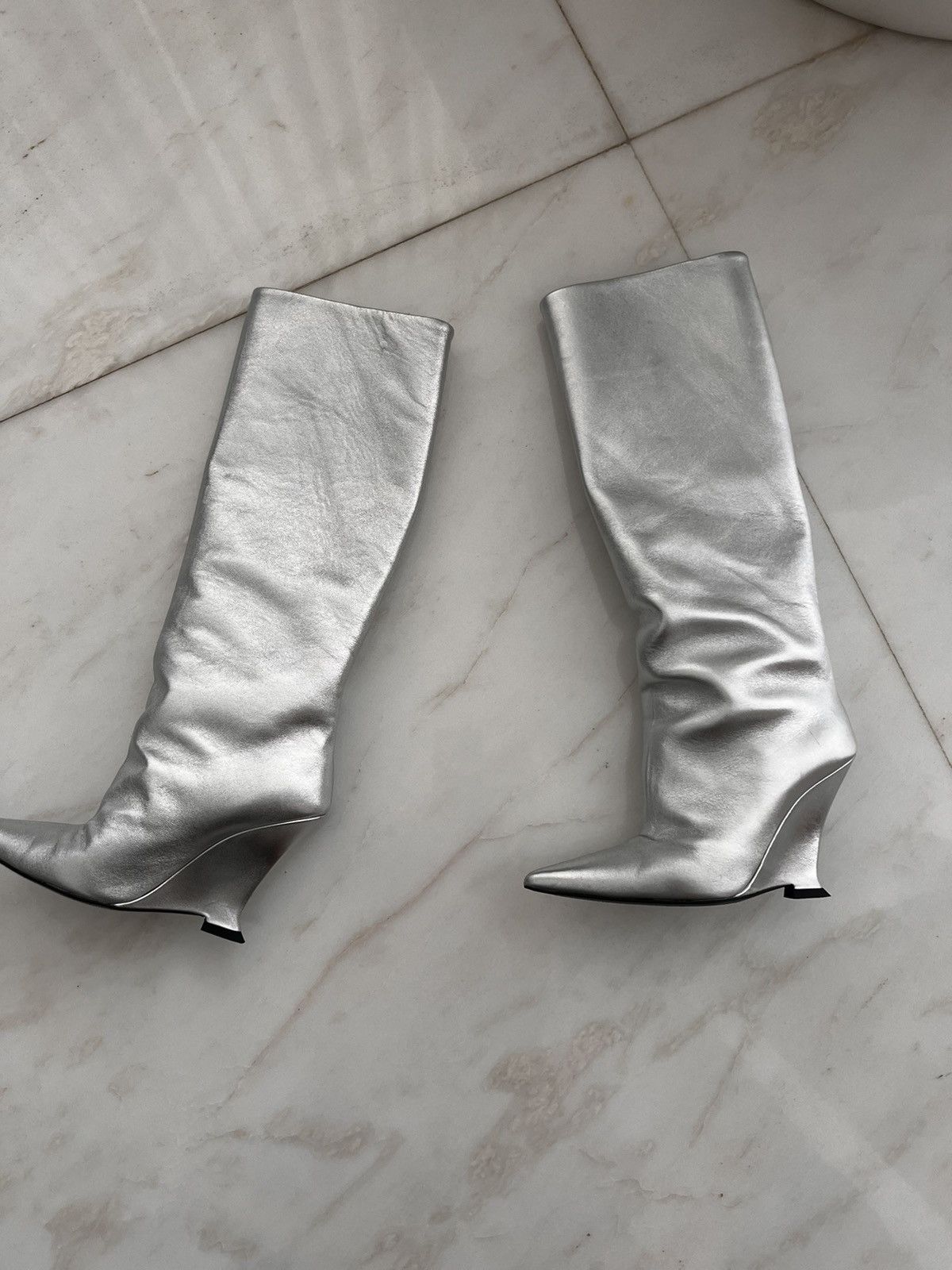Japanese Brand Knee high wedge silver boots Size US 6.5 / IT 36.5 - 2 Thumbnail