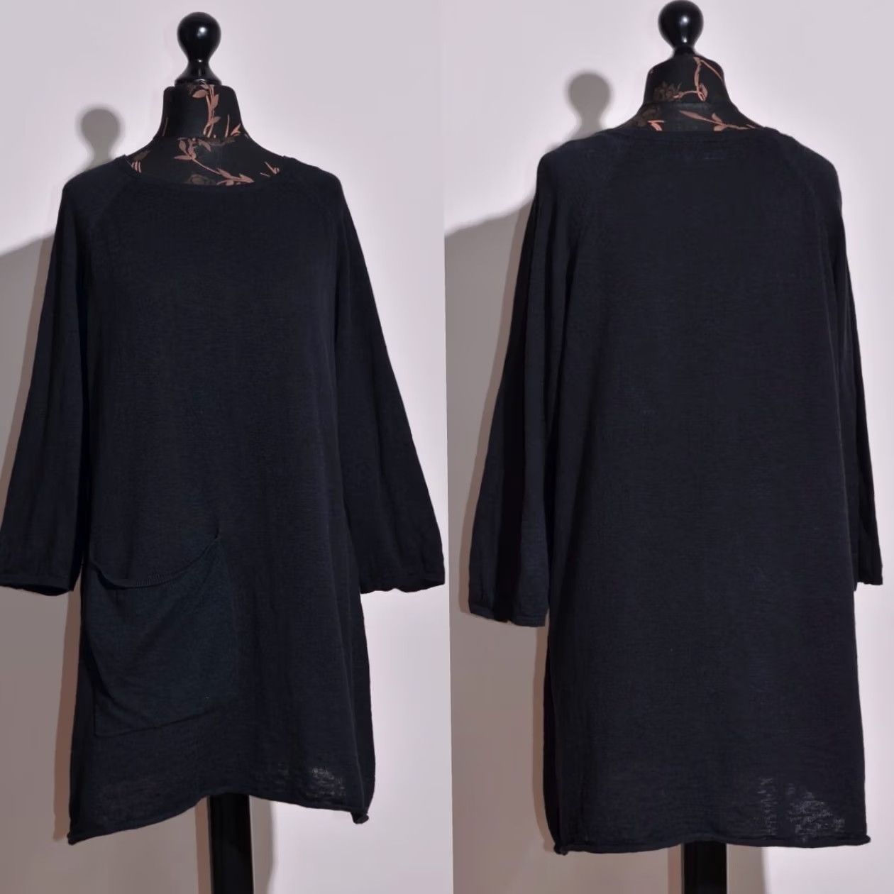 Vintage Gudrun Sjoden Womens Black Linen Blend Tunic Dress 3/4 Sleeve Pocket Size L Size L / US 10 / IT 46 - 2 Thumbnail