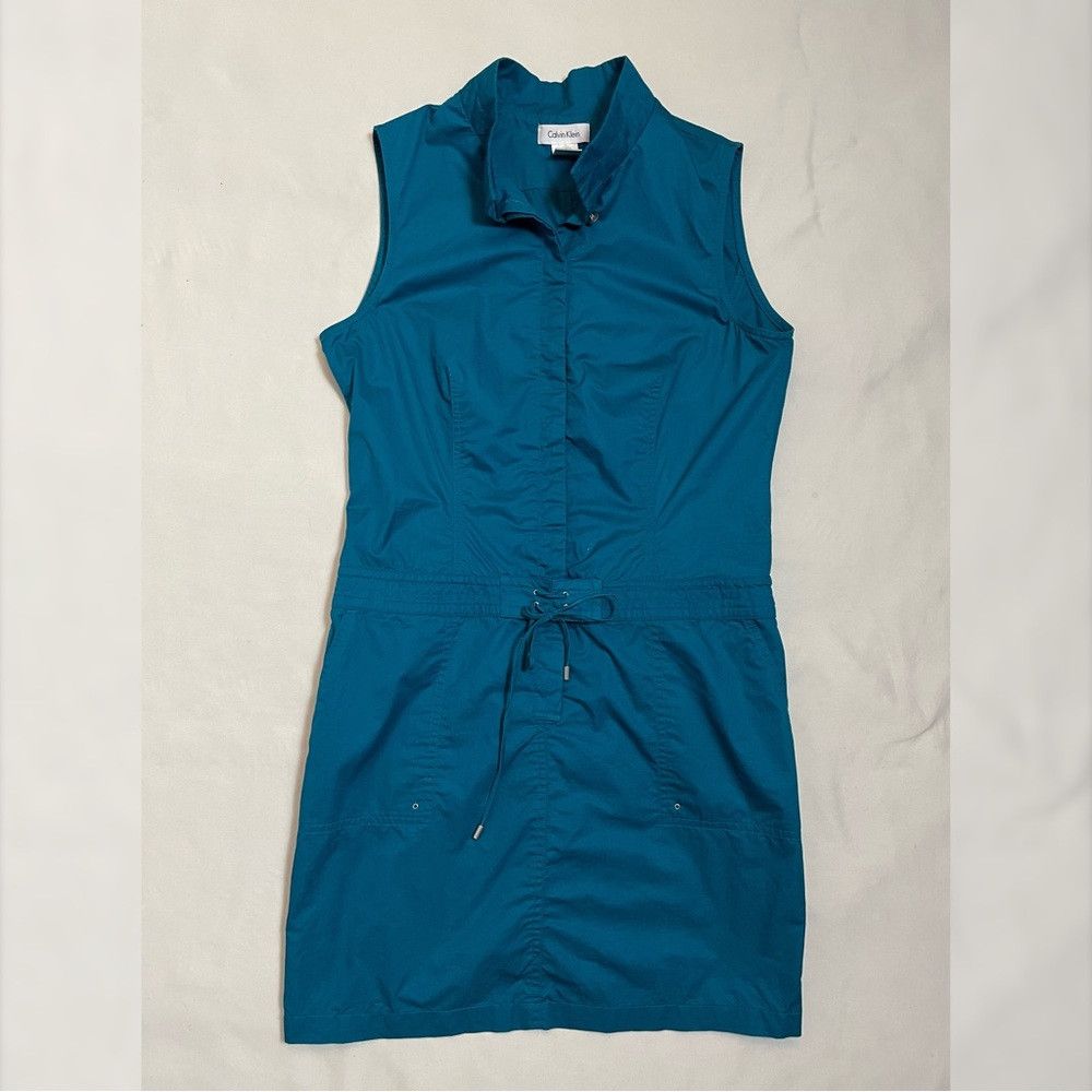 Calvin Klein Calvin Klein Cotton Drawstring Sleeveless Turquoise Mini Dr Size L / US 10 / IT 46 - 6 Thumbnail