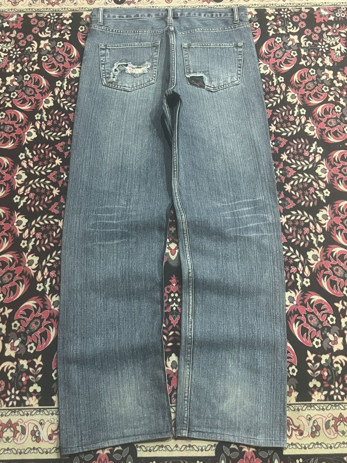Japanese Brand Vintage Nylaus Floral Boho Patchwork Distressed Whisker Jean Size US 32 / EU 48 - 2 Thumbnail