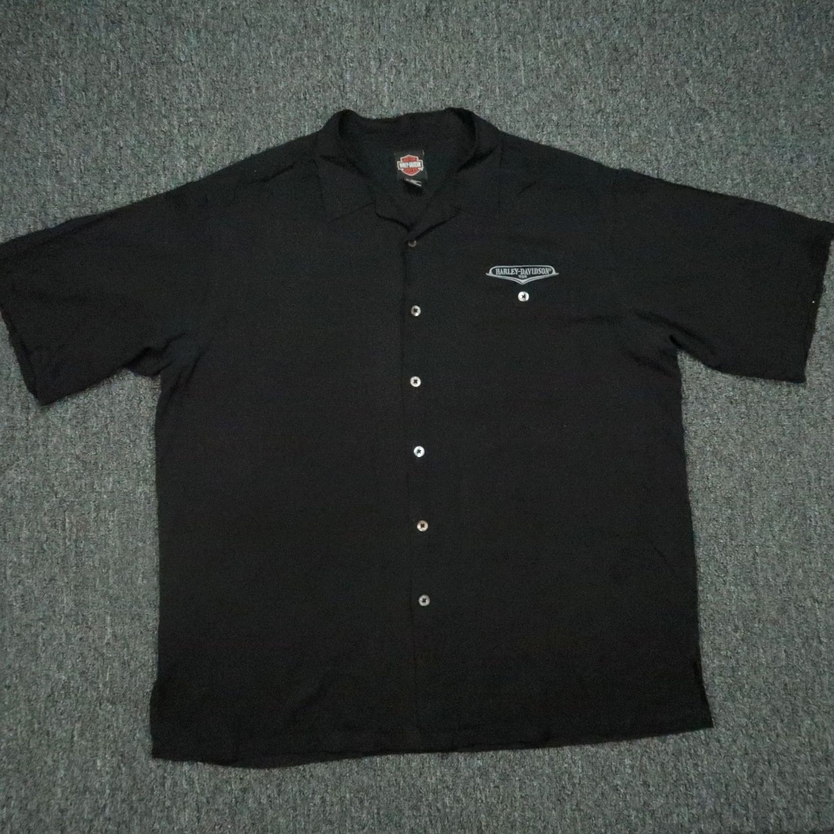 Harley Davidson Harley-Davidson Shirt Mens 2XL Black Short Sleeve Button-Up Silk Graphic - Harley-Davidson Shirt, Black, 2XL, Silk, Button-Up, Short Sleeve, Mens Size US XXL / EU 58 / 5 - 2 Thumbnail