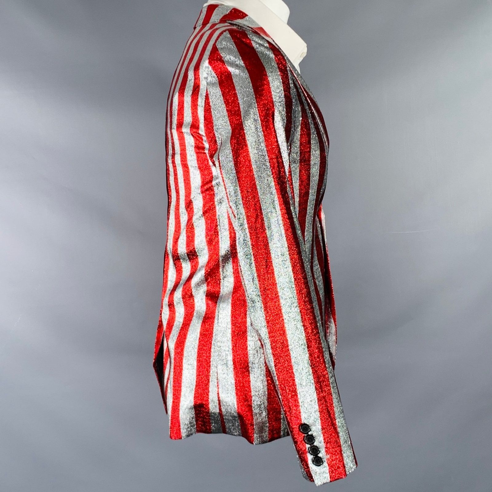Saint Laurent Paris SS15 Size 34 Red Silver Stripe Viscose Blend Sport Coat Size 34R - 2 Thumbnail