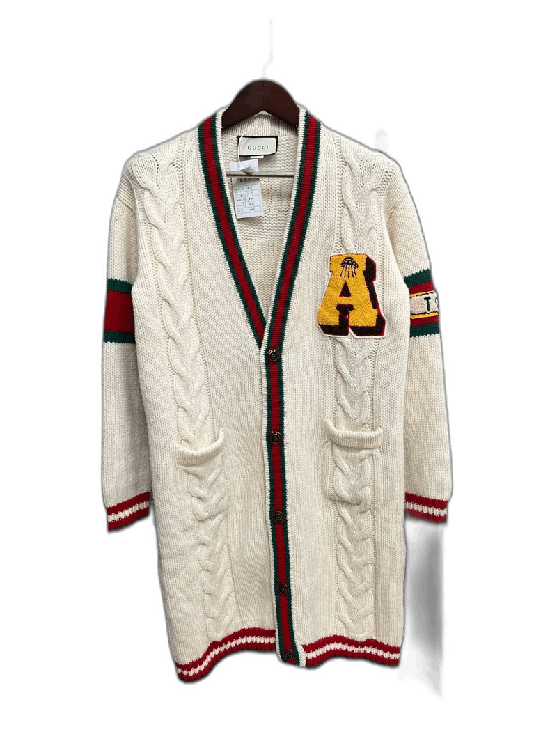 Gucci Beige Tiger Head Cardigan Sweater-yf