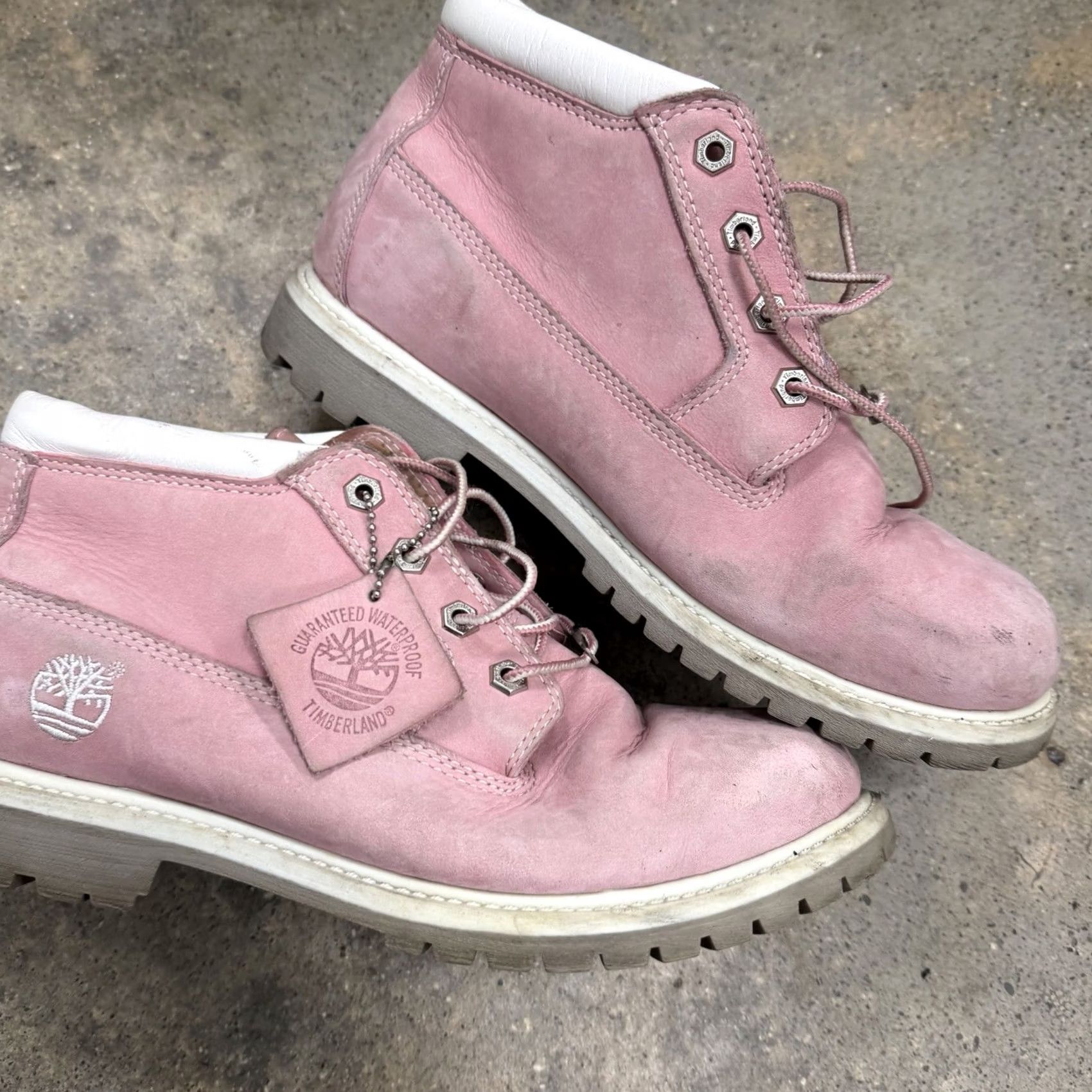 Timberland Timberland Pink Nubuck Leather Ankle Boots Womens Size 9M Lace Up Tree Logo Bootie Shoe Size US 7 / IT 37 - 3 Thumbnail