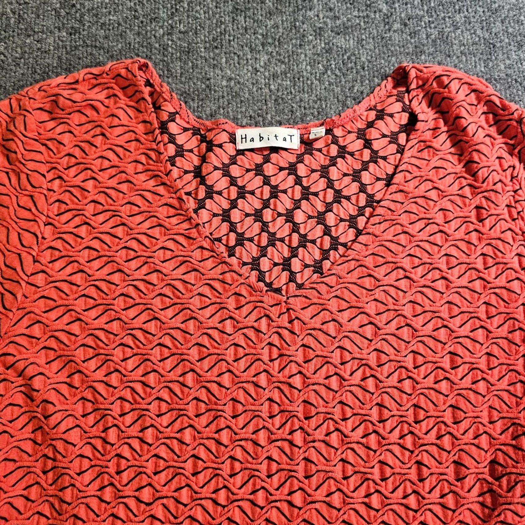 Habitat Habitat Top Blouse Shirt Womens Large Orange 3/4 Sleeve V-Neck Tunic Textured Stretchy Casual Size L / US 10 / IT 46 - 2 Thumbnail