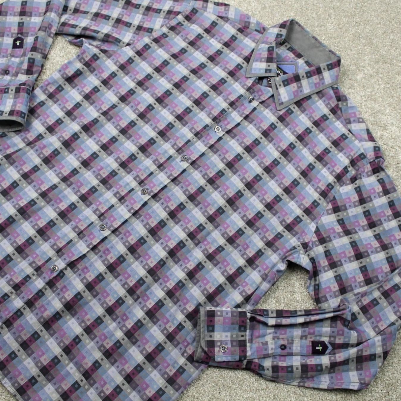 Vintage Franco Negretti Montreal Shirt Mens XL Purple/Blue Abstract Cotton Stretch L/S Size US XL / EU 56 / 4 - 3 Thumbnail