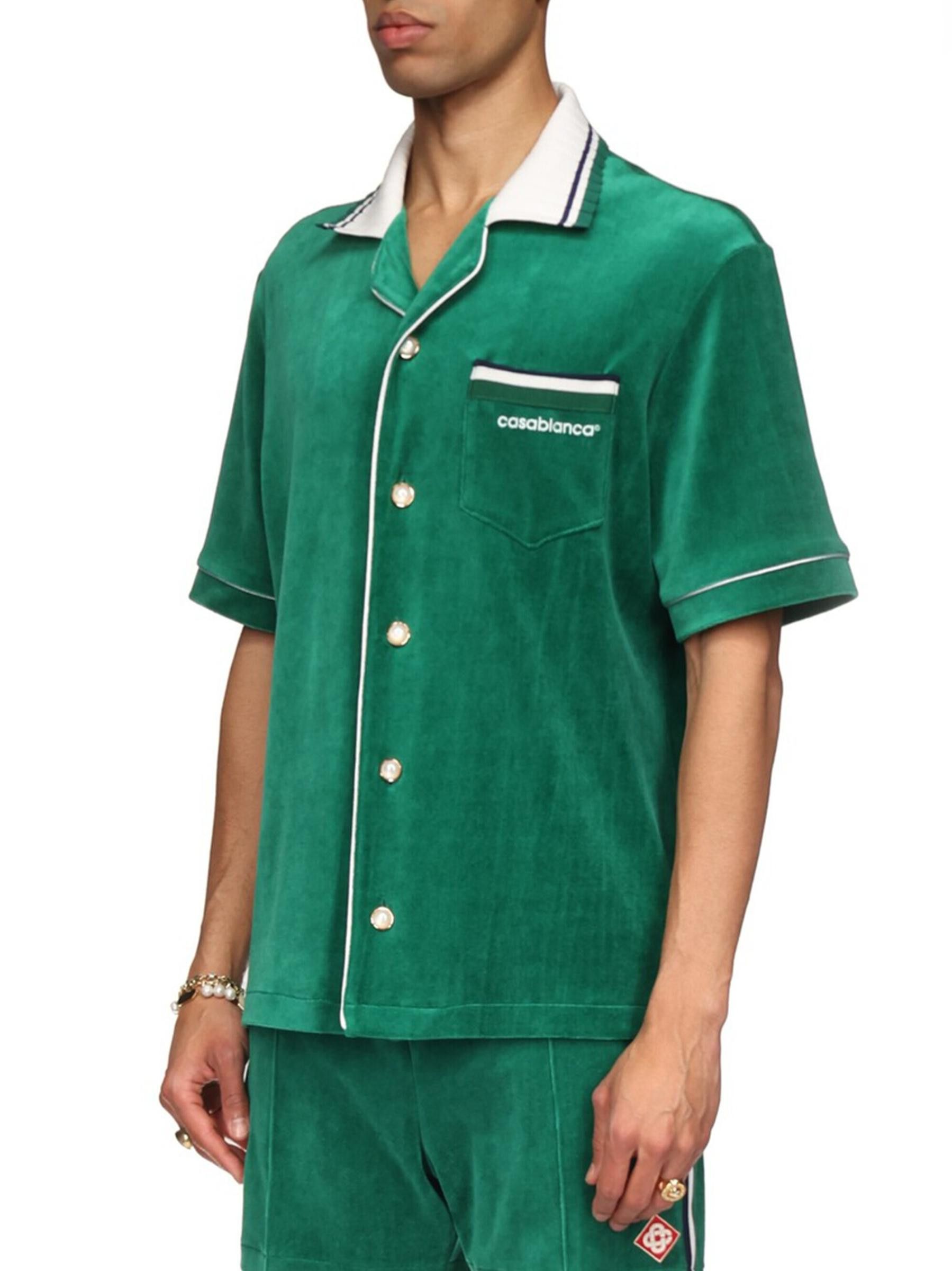 Casablanca os11x0725 Cotton-Blend Velour Short-Sleeve Shirt Evergreen Size US XL / EU 56 / 4 - 4 Thumbnail