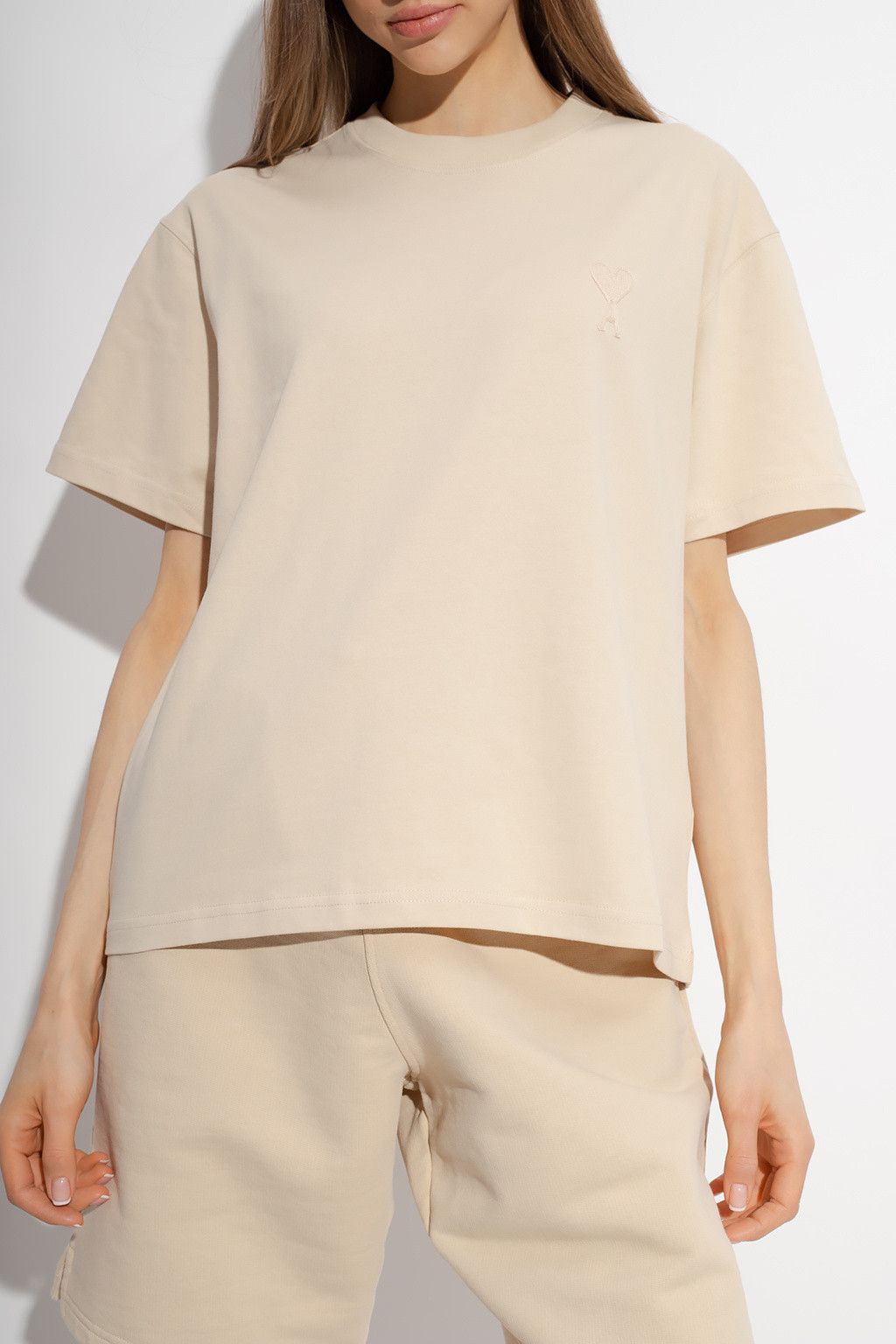 AMI Beige Tonal Embroidered Ami de Couer Logo T-Shirt Size M / US 6-8 / IT 42-44 - 1 Thumbnail