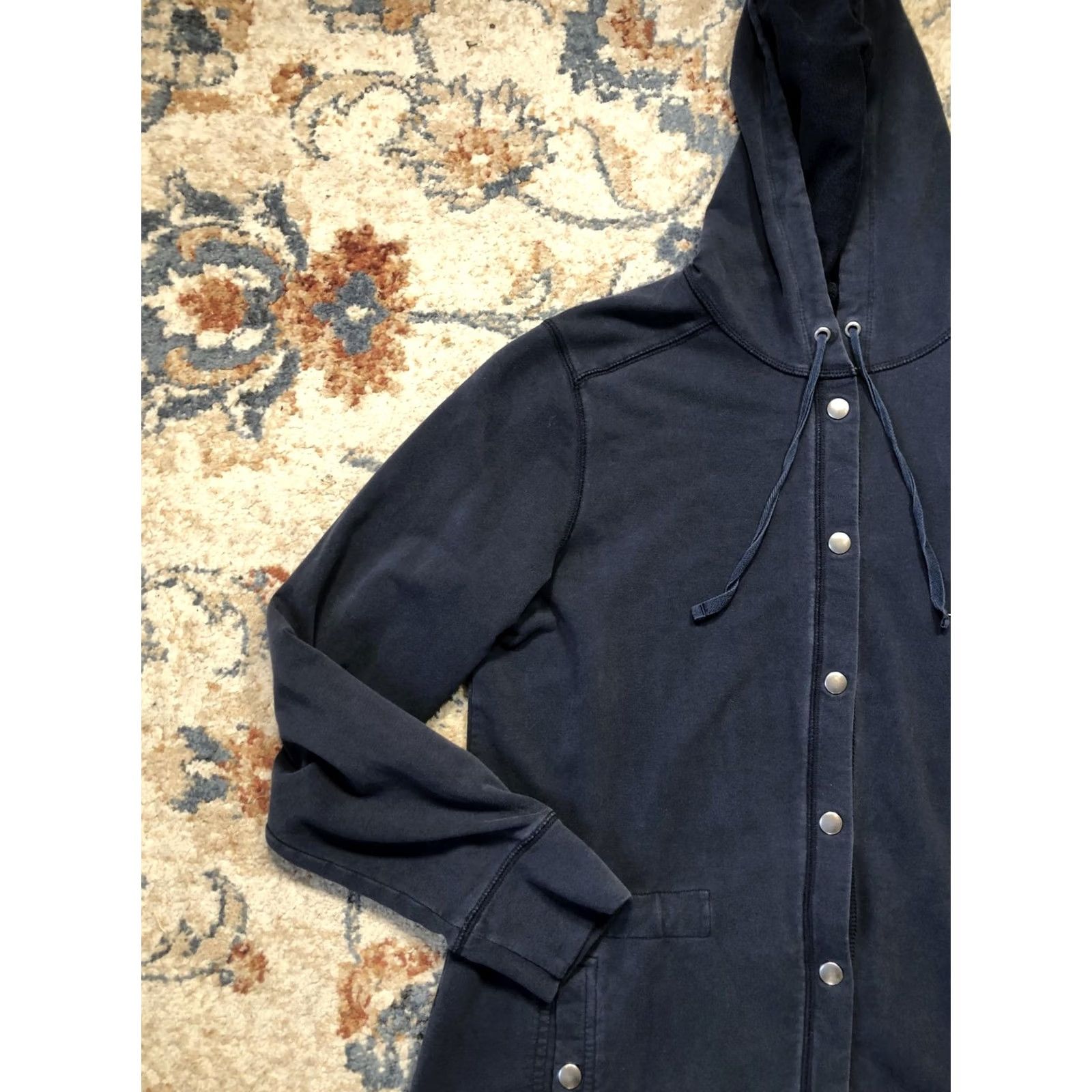 Vintage LL Bean Jacket Womens Medium Navy Blue Snap Front Hooded Long Cotton Blend Coat Size M / US 6-8 / IT 42-44 - 3 Thumbnail