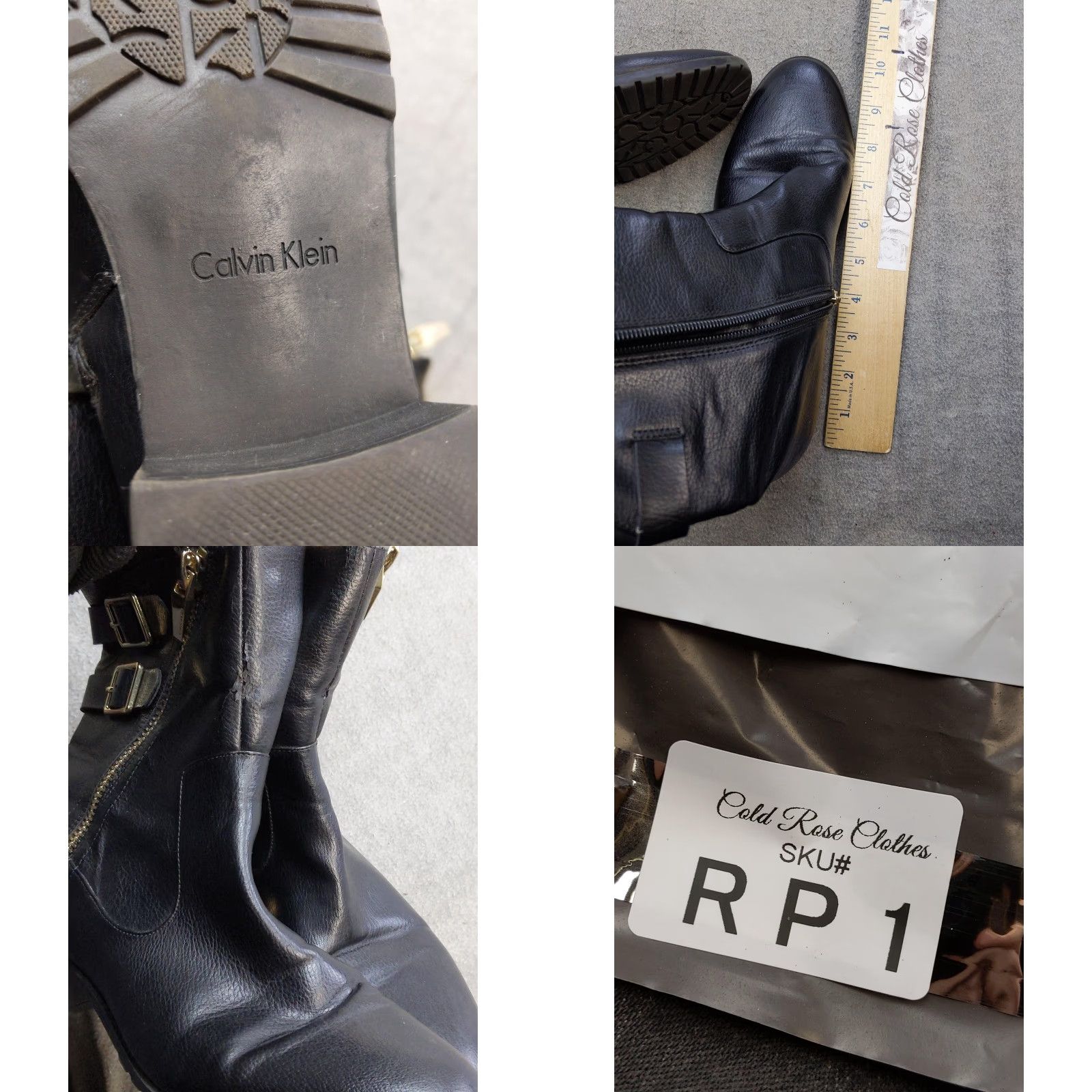 Calvin Klein Calvin Klein Boots Womens Size 7 Black Leather Ankle Zip Buckle Biker Booties Size US 7 / IT 37 - 9 Thumbnail