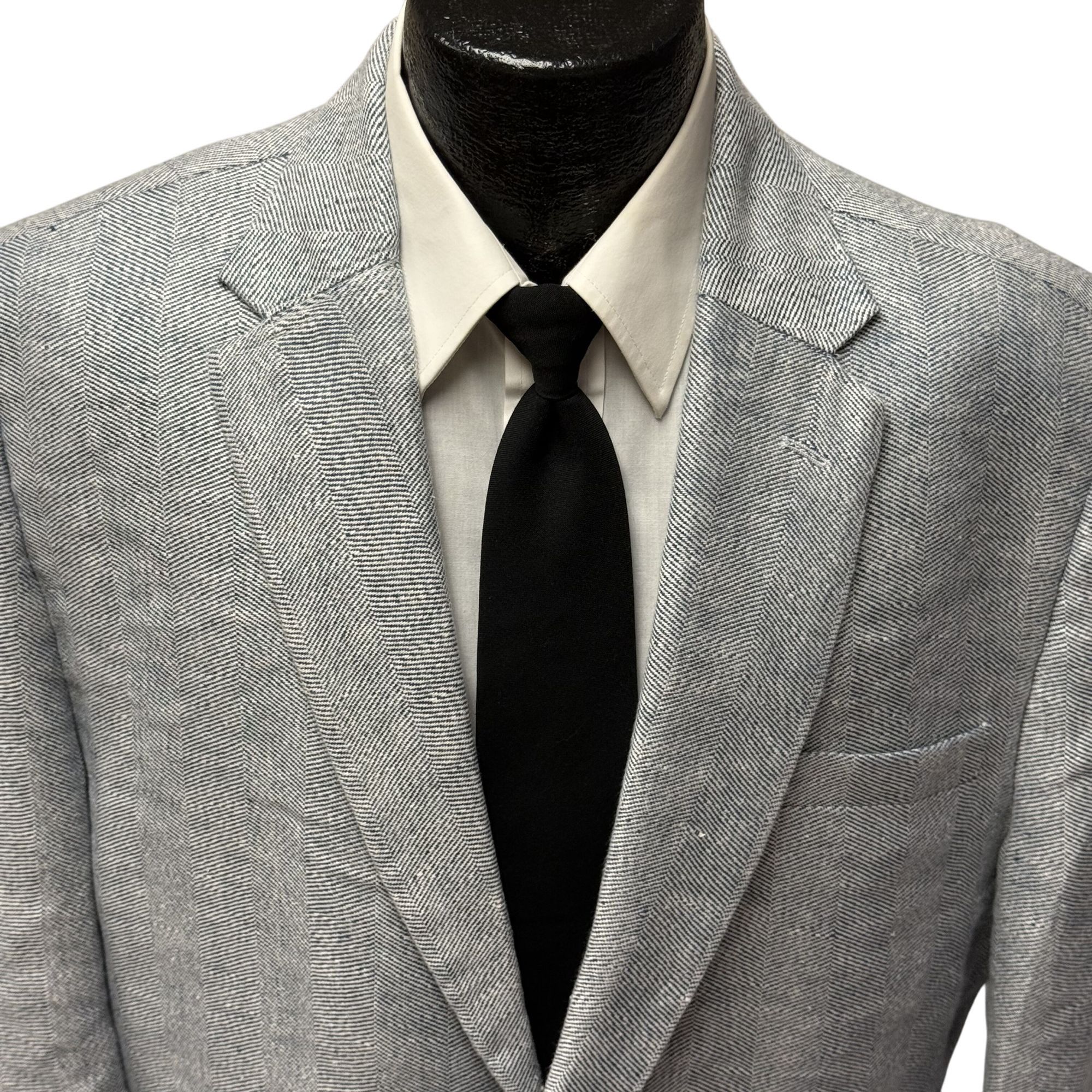 Other Studio Suits STEEL BLUE Sport Coat HERRINGBONE Silk Jacket Size 44L - 2 Thumbnail
