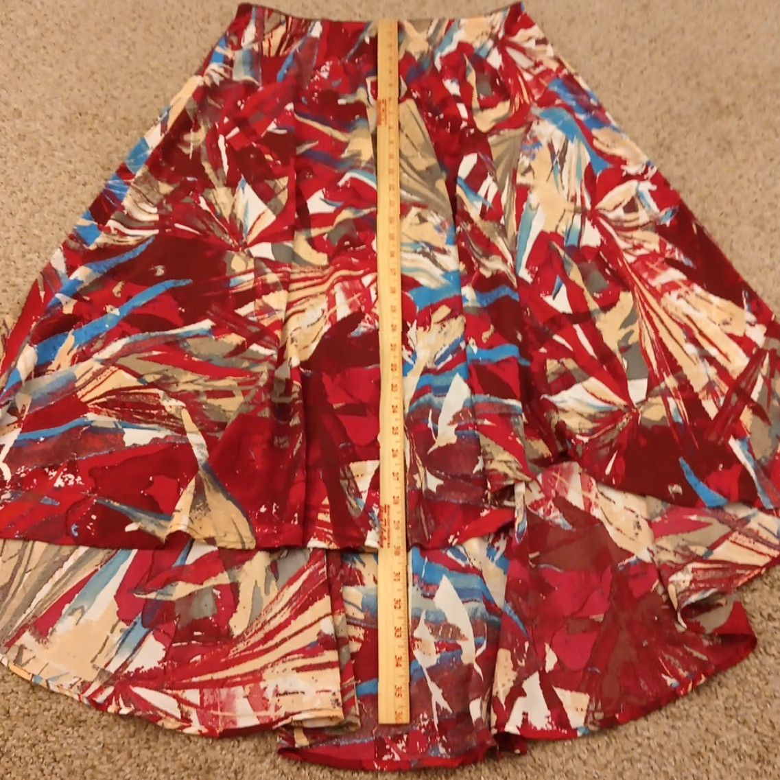 Bob Mackie Bob Mackie Skirt L Red Geometric Asymmetric Elastic Waist Knee Length Pencil Straight Women Regular Size 36" / US 14 / IT 50 - 4 Thumbnail
