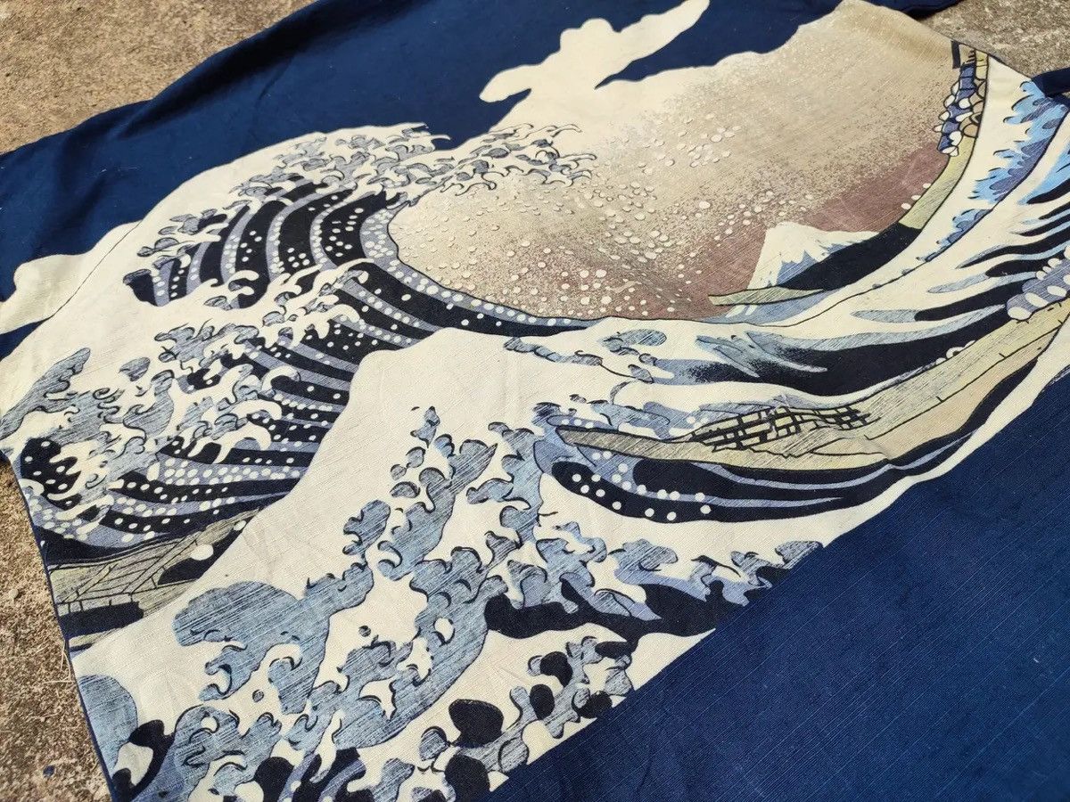 Japanese Brand Vintage Japanese Noragi Jacket Indigo Hokusai Wave Print Size US L / EU 52-54 / 3 - 3 Thumbnail