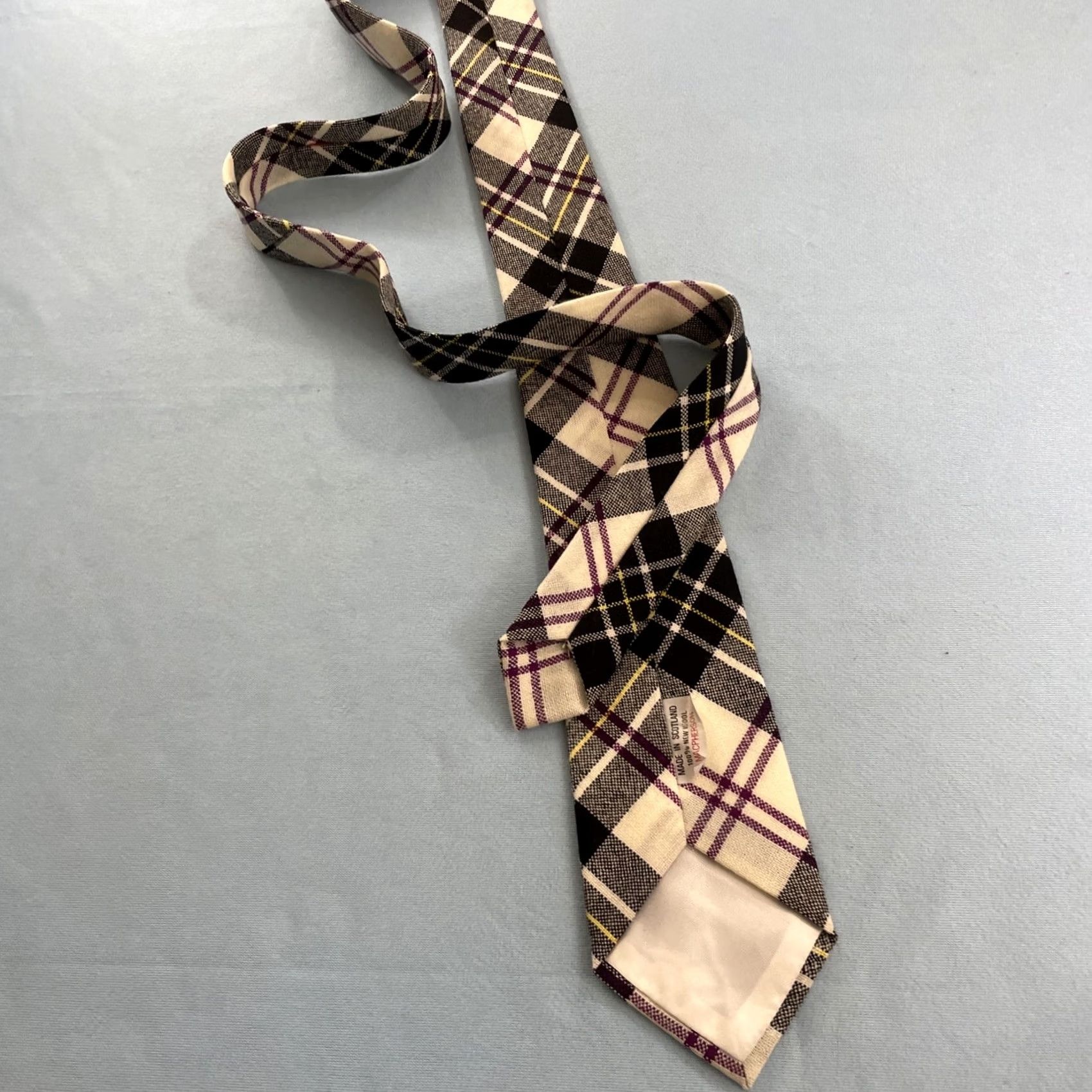 Vintage VINTAGE Macpherson Scotland 100% New Wool Cloth Tie Plaid Purple Blue Necktie 3x54 EUC | Designer | Mens Size ONE SIZE - 5 Thumbnail