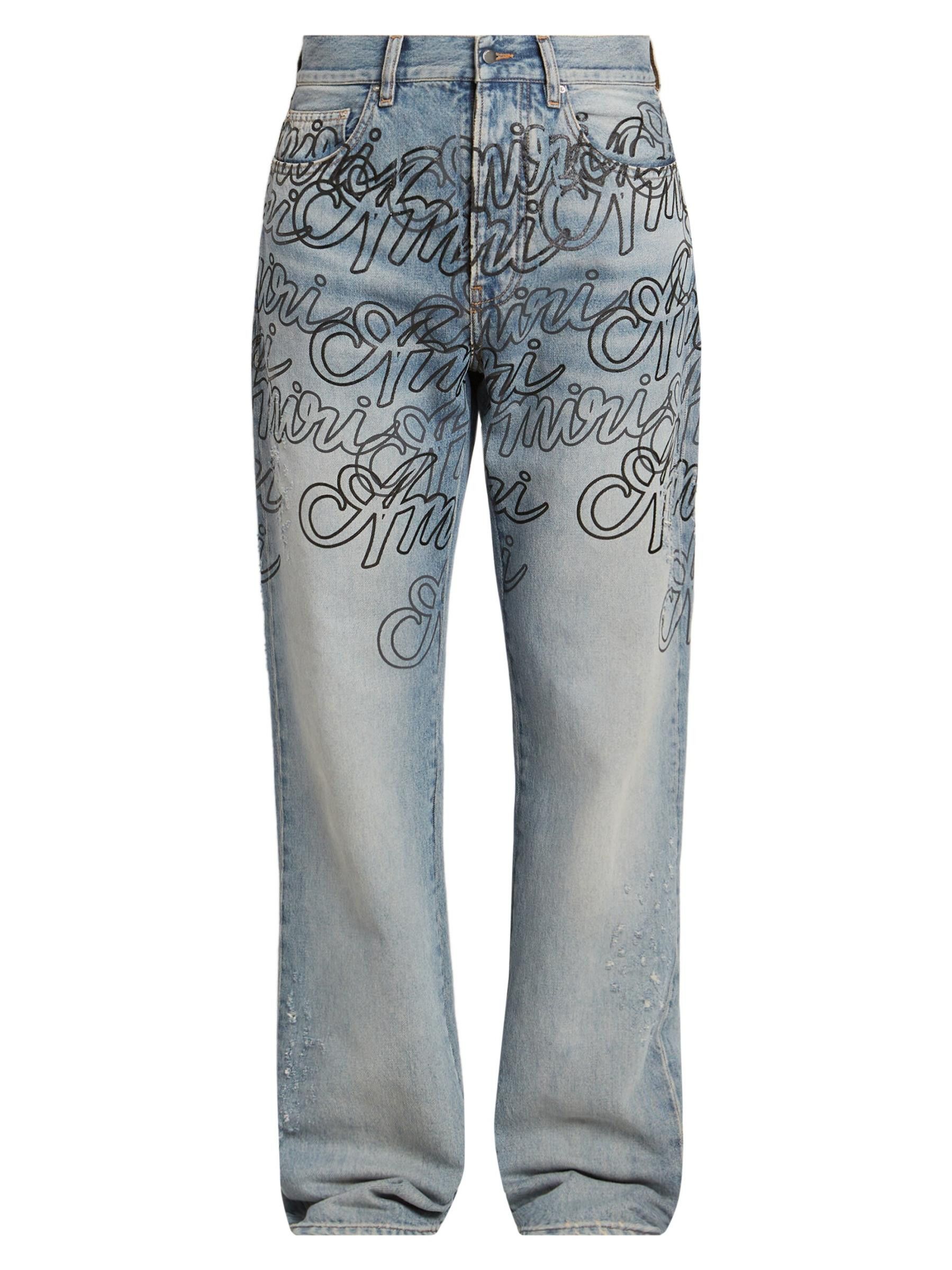 Amiri os11x0625 Script Logo Straight-Leg Jeans in Antique Indigo Size US 29 - 2 Thumbnail