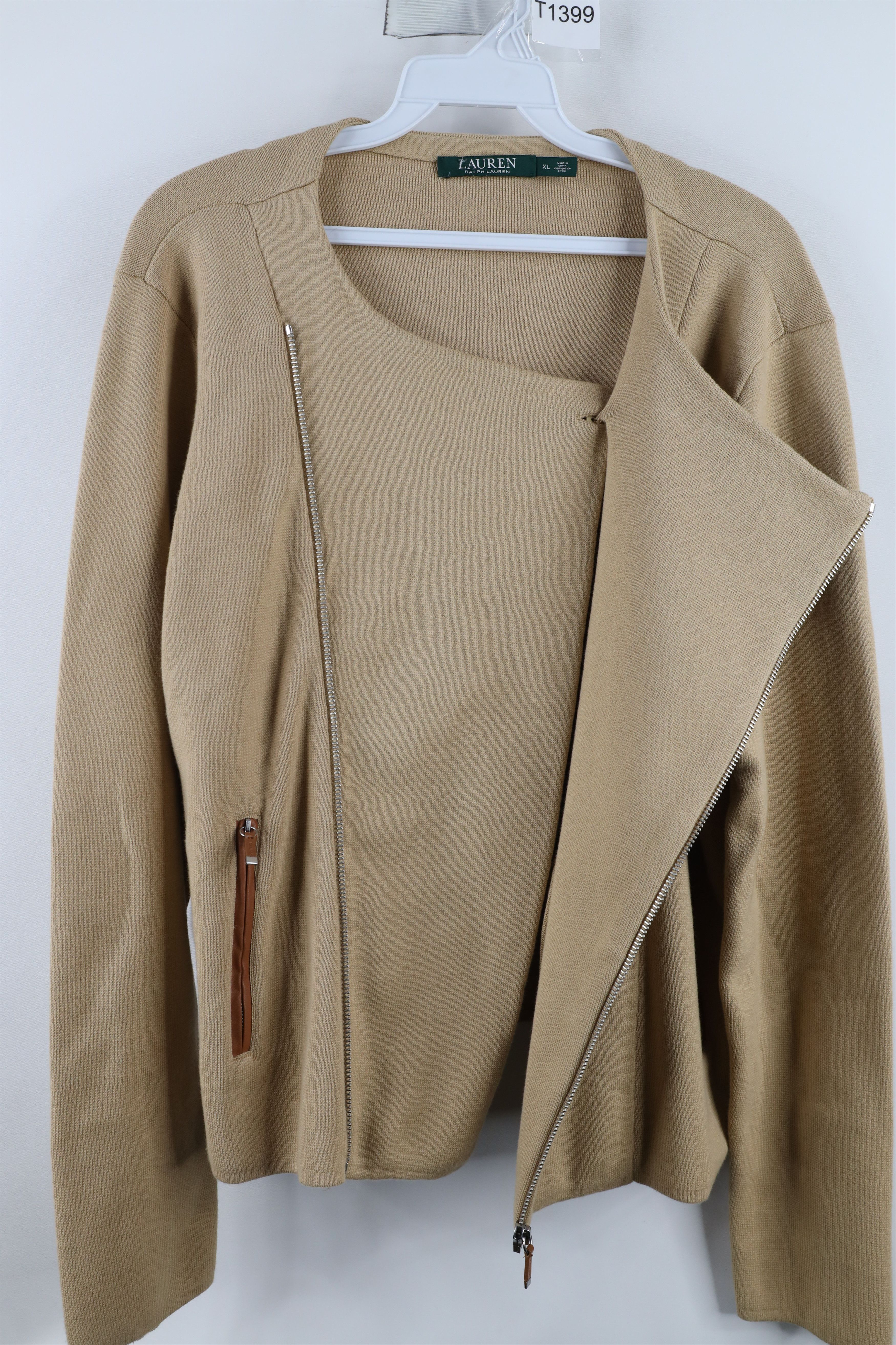 Ralph Lauren × Vintage Vintage Ralph Lauren Asymmetrical Zip Knit Sweater Beige Size XL / US 12-14 / IT 48-50 - 9 Thumbnail