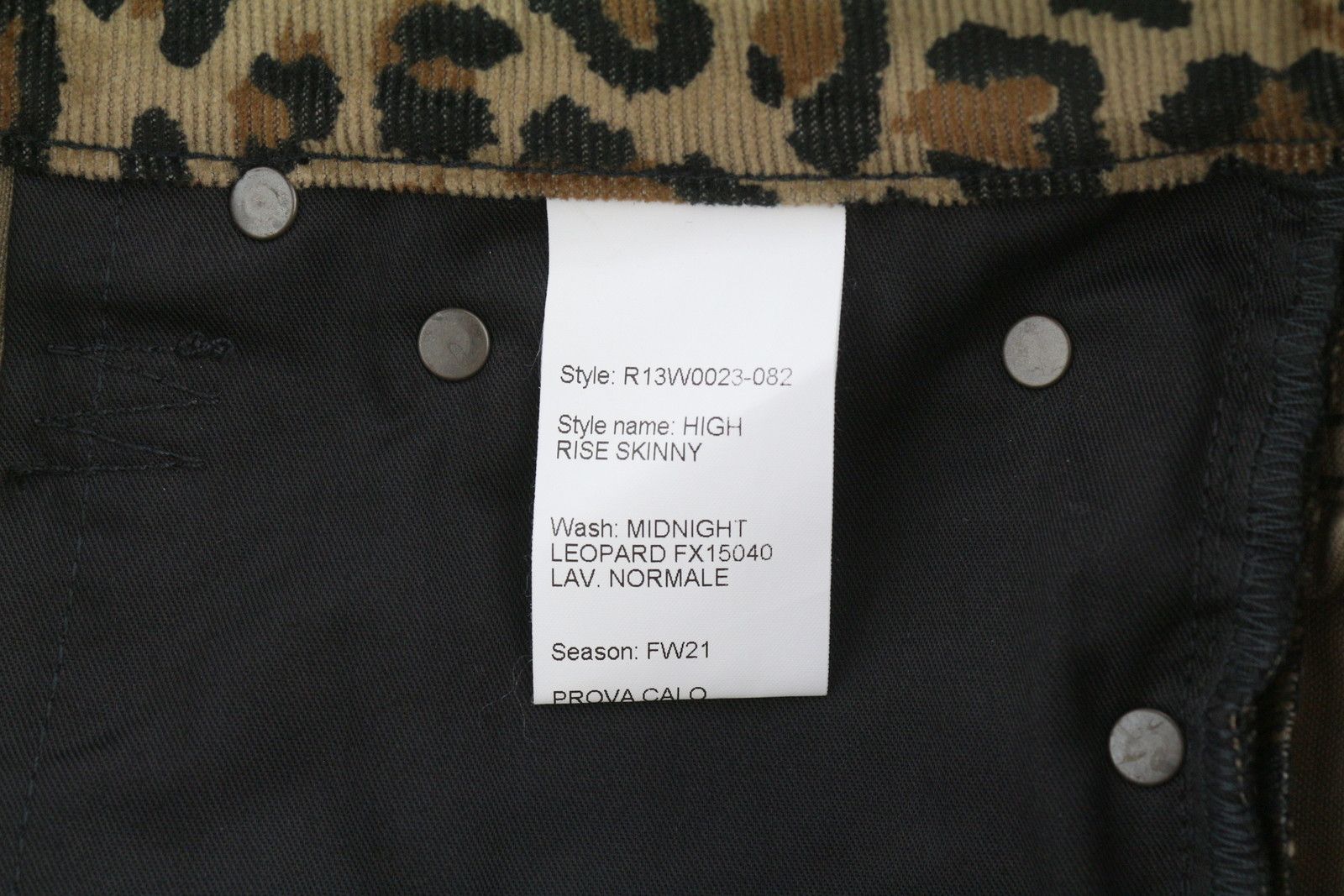 R13 HIGH RISE SKINNY W29 Midnight Leopard Corduroy 85774 Size 29" - 8 Thumbnail