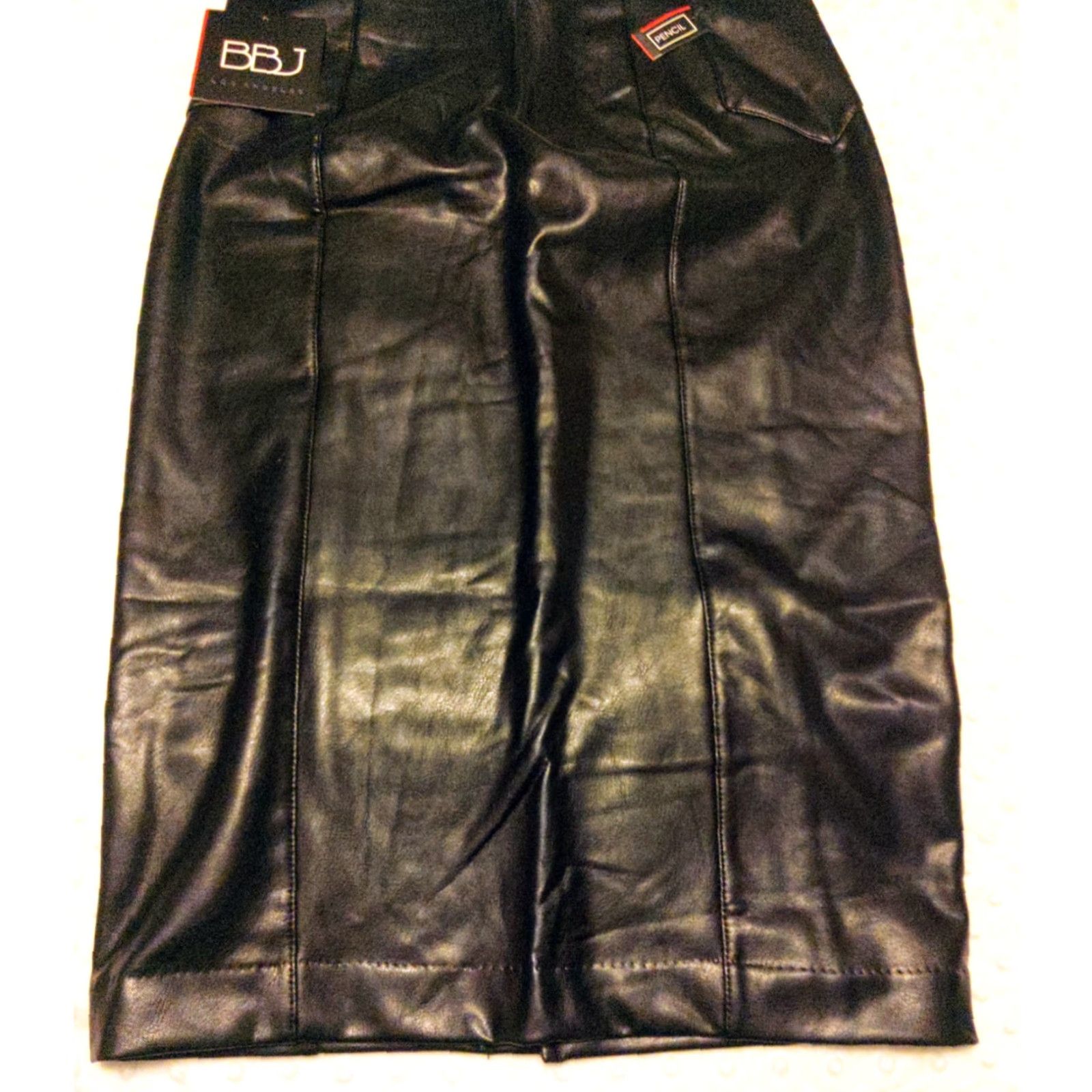 Vintage BBJ Los Angeles Skirt Women’s Size M Pull On Faux Leather Knee Length Black Stretch Lined 4 Seasons Casual Party/Cocktail Men/Women? Size 32" / US 10 / IT 46 - 2 Thumbnail