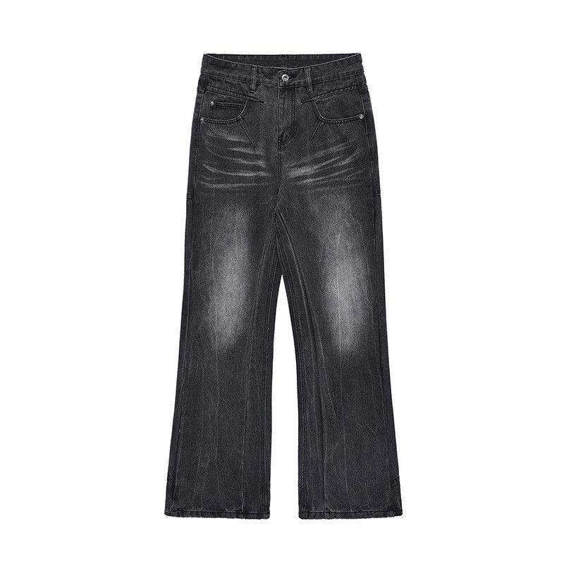 American street men's straight loose flared black jeans