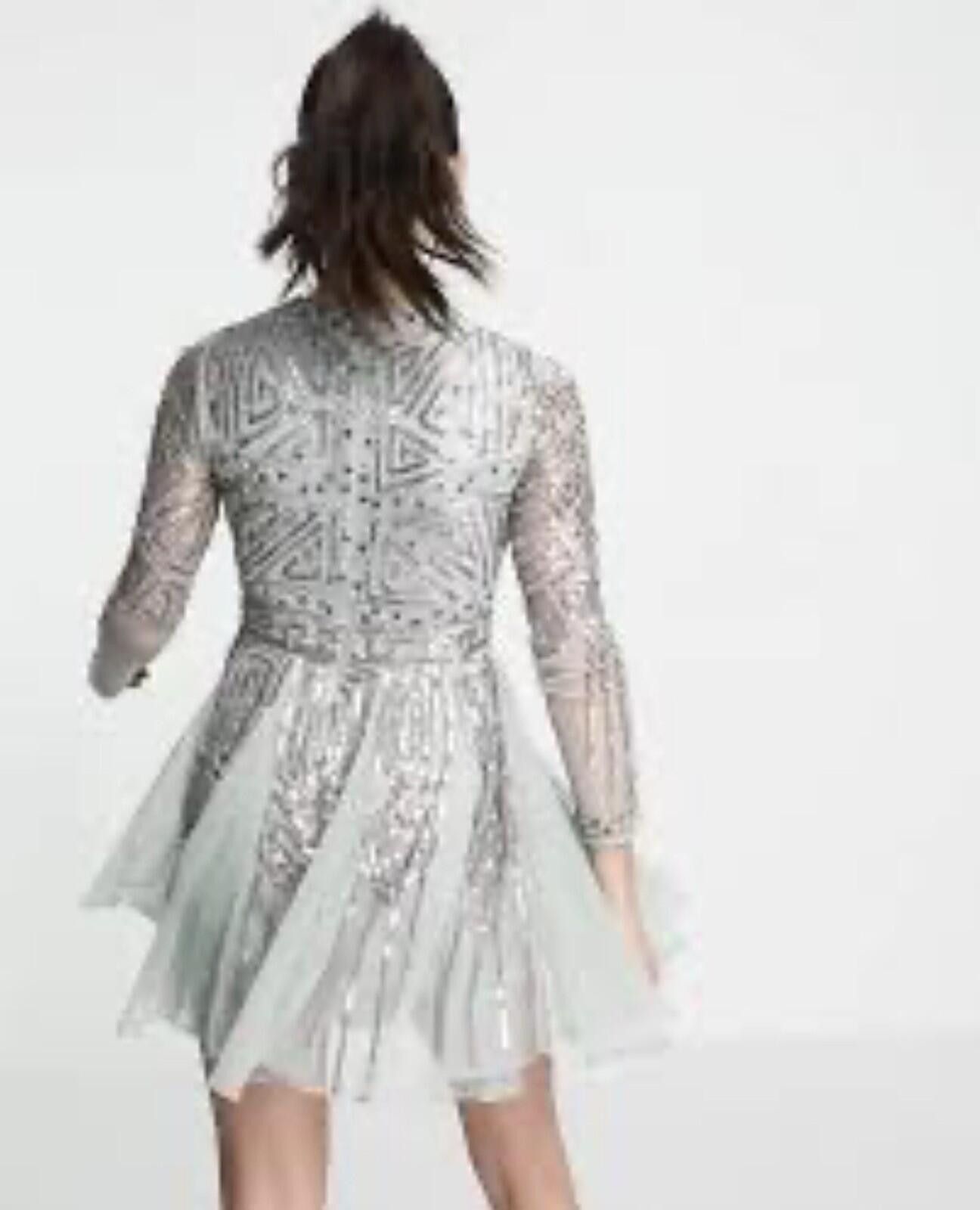 Asos ASOS DESIGN long sleeve mini dress with gem / sequin Sage Size XL / US 12-14 / IT 48-50 - 3 Thumbnail