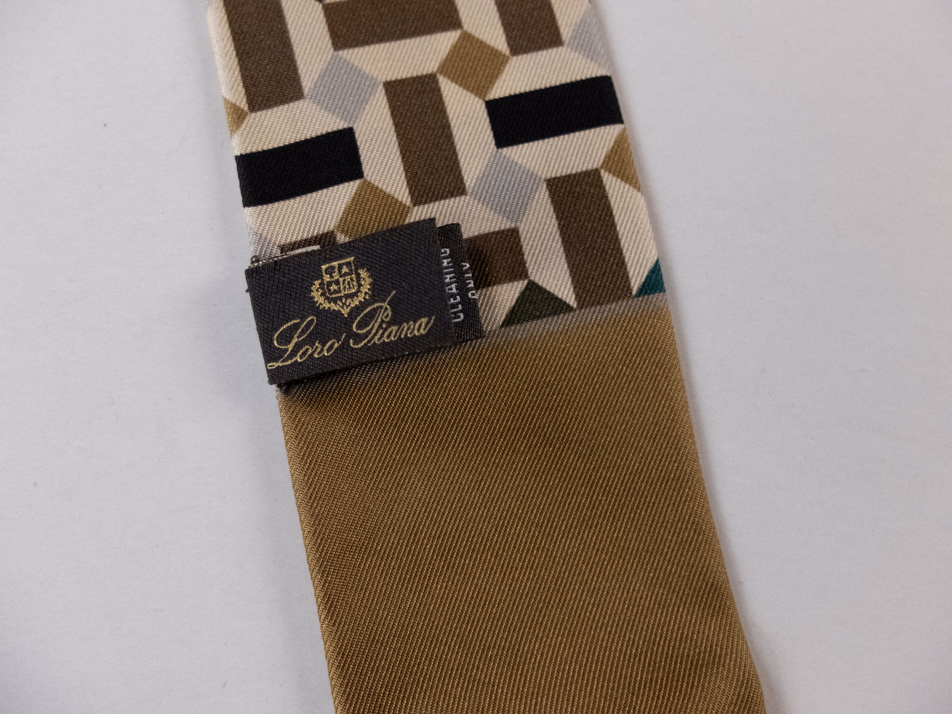 Loro Piana LORO PIANA Zellige olive green geometric silk mitzah scarf Size ONE SIZE - 3 Thumbnail