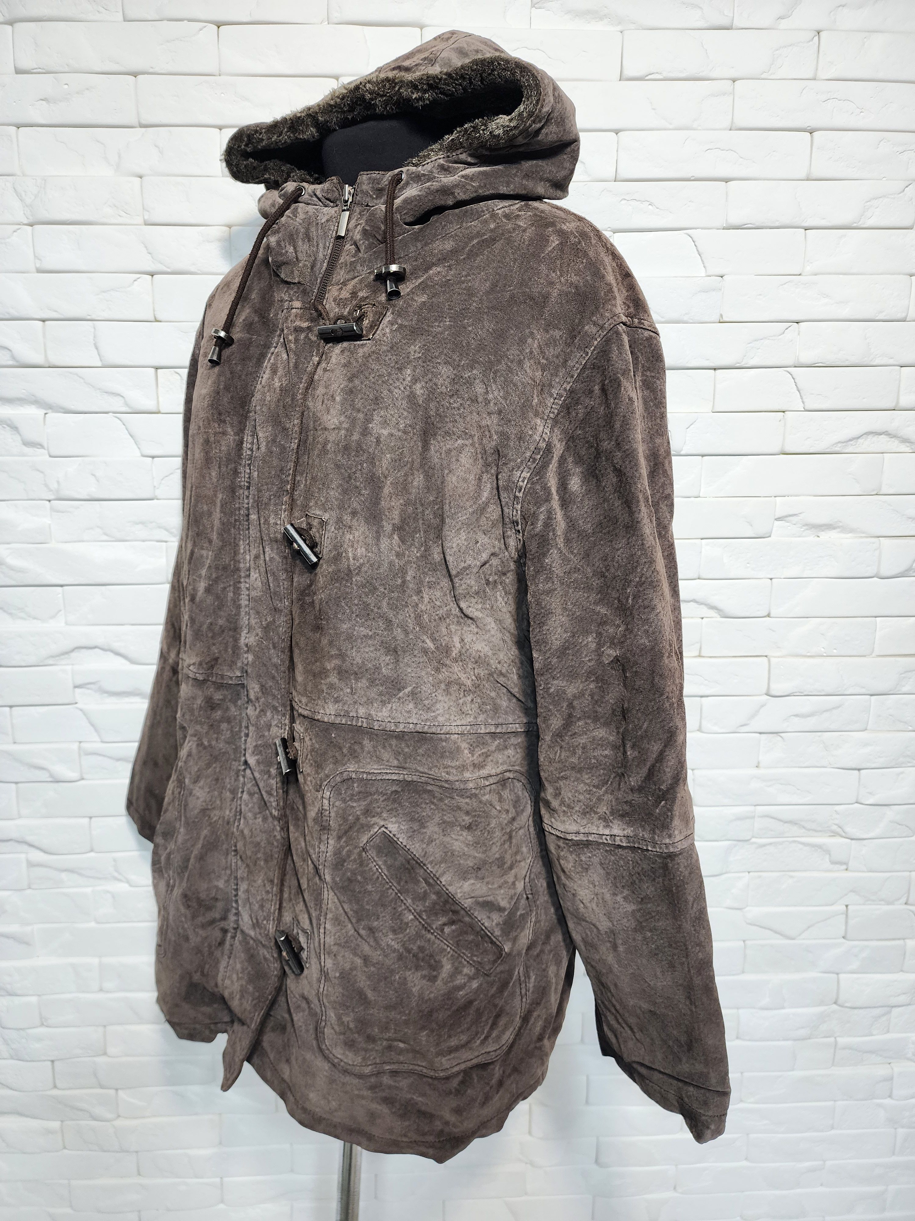 Genuine Leather Brown Suede Leather Jacket: Women's Outerwear With Hood Size XXL / US 16-18 / IT 52-54 - 2 Thumbnail