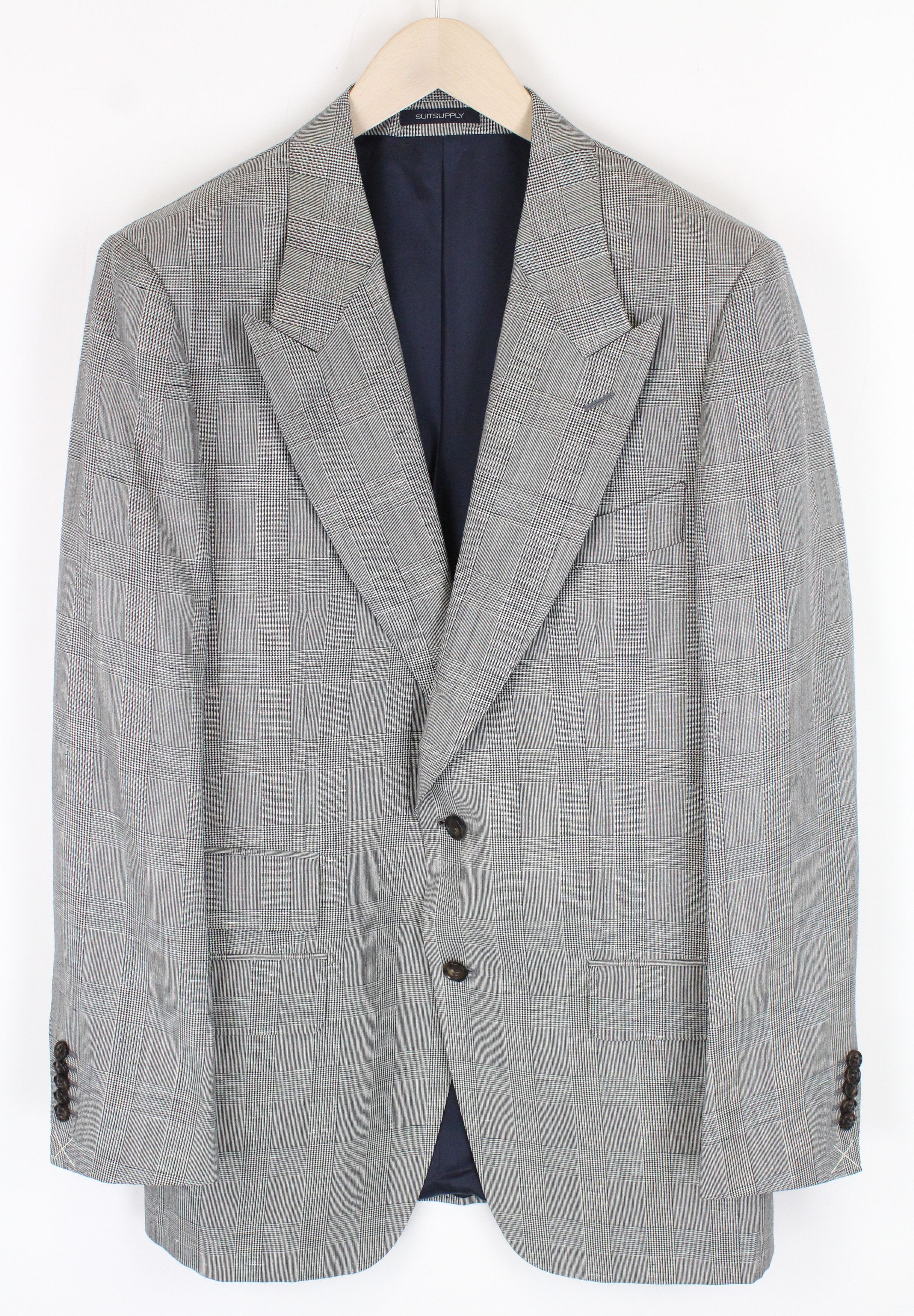 image of Suitsupply Washington Low Peak Uk44L Wool Linen Checkered Blazer 54307 in Grey, Men's