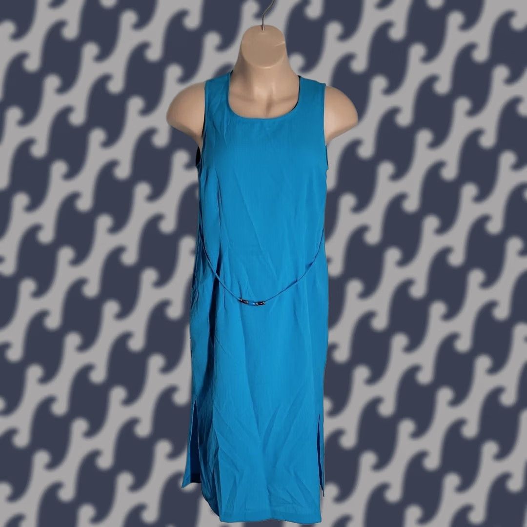 lady dorby dresses Vintage VINTAGE Dress 2 Pc Blue ~ Sz 14W ~ Long ~ Short Sleeve ~ Geometric Pattern, Plus Size, Women's Vintage Modest Dress Set Designers > MORPHEW ATELIER