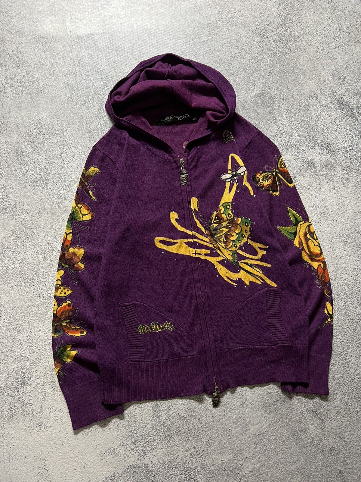 Christian Audigier × Ed Hardy × Vintage Vintage Y2k Ed Hardy Butterfly 🦋 Knit Zip Hoodie Rare 90’s Size S / US 4 / IT 40 - 5 Thumbnail