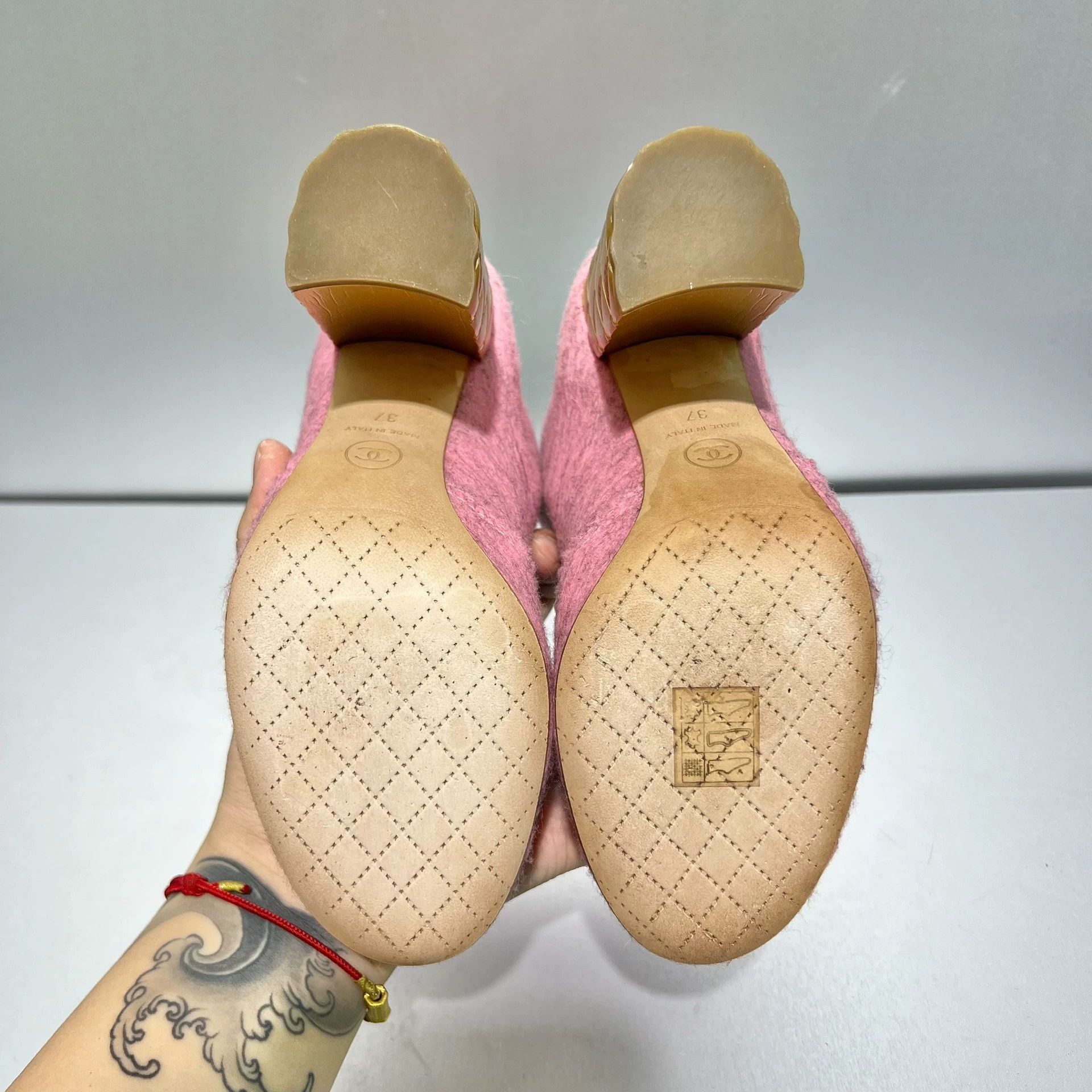 Chanel [Chanel] Pink Wool Quilted Chunky Heel Ankle Boots Size US 7 / IT 37 - 7 Thumbnail