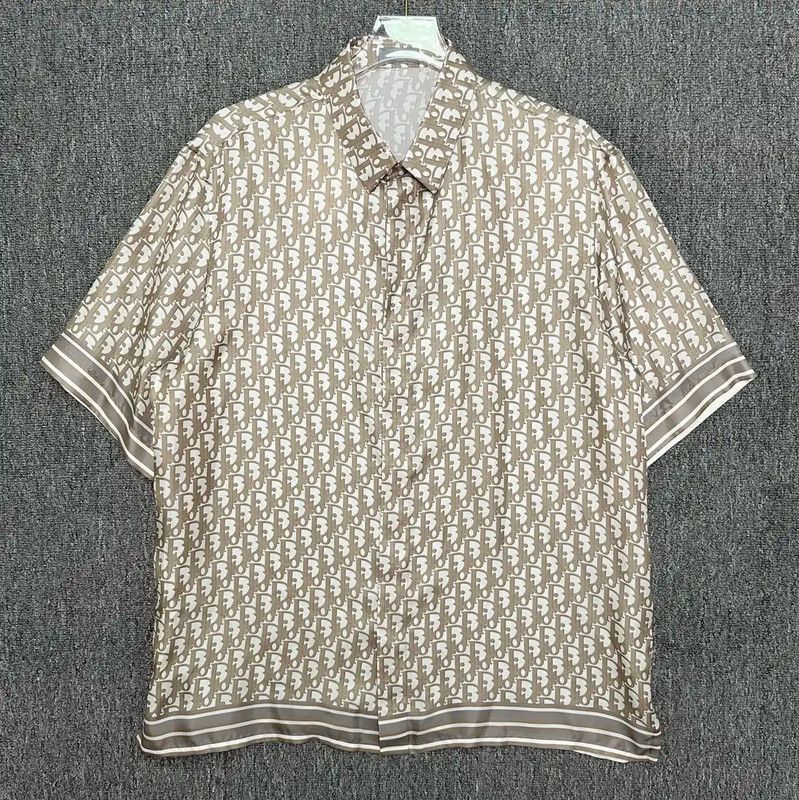 Dior Dior Beige Silk Short Sleeve Shirt 0089 Size US L / EU 52-54 / 3 - 1 Thumbnail