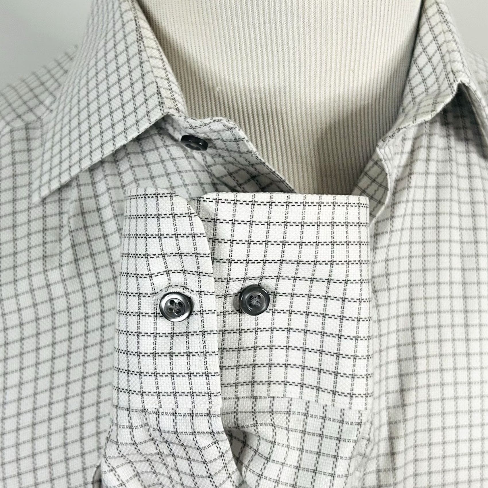 David Donahue David Donahue Shirt 15.5 34/35 Dress White Gray Plaid 100% Cotton Regular Fit Mens Shirt Size 42R - 4 Thumbnail