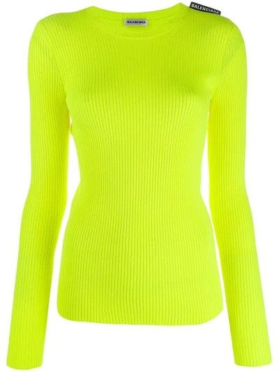 image of Balenciaga O1Mle0424 Ribbed Knit Top In Yellow, Women's (Size Medium)