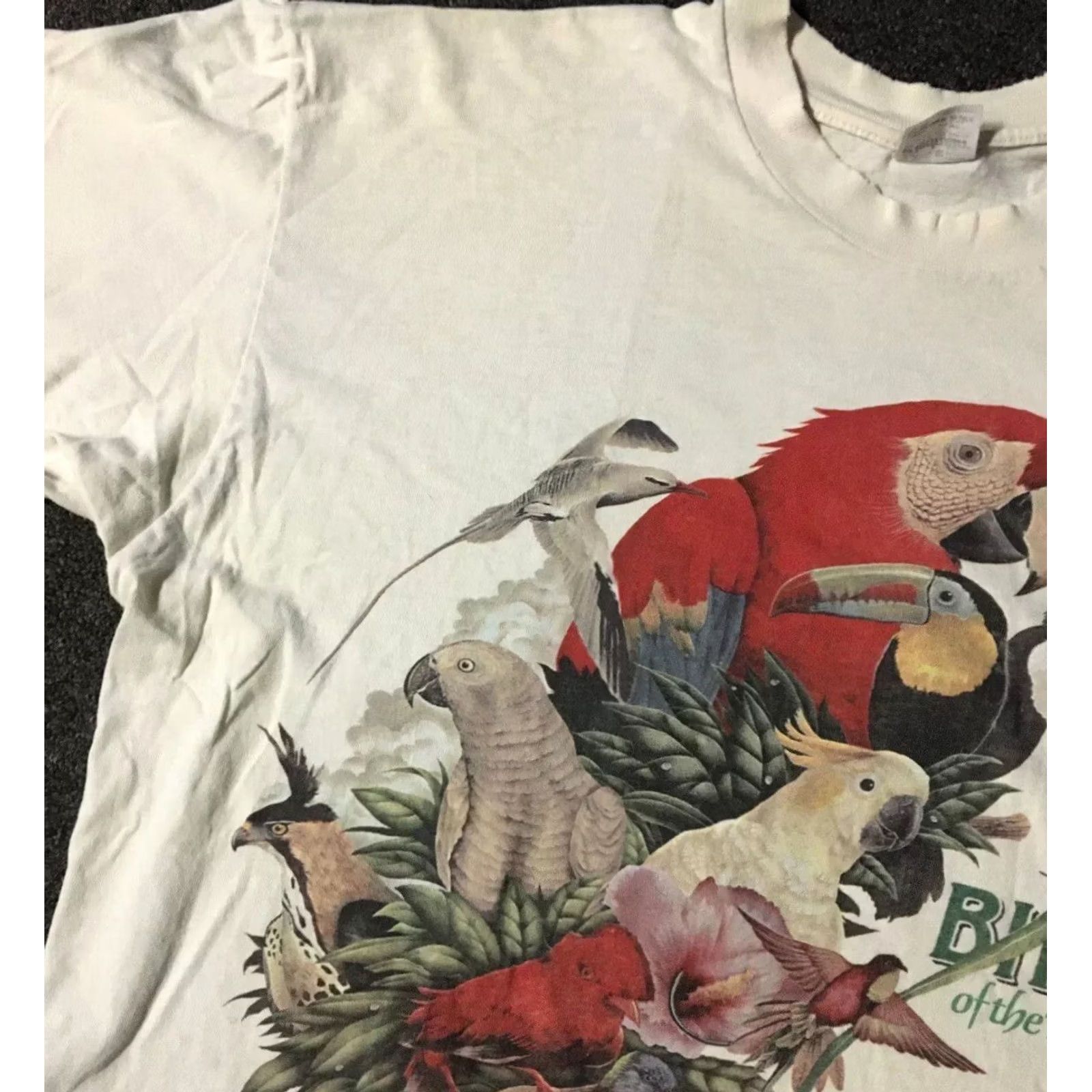 Vintage VINTAGE Birds Of The Tropics T-Shirt XL White Short Sleeve Stedman 80s 90s Grunge Distressed Single Stitch Nature Art Mens Size US XL / EU 56 / 4 - 5 Thumbnail