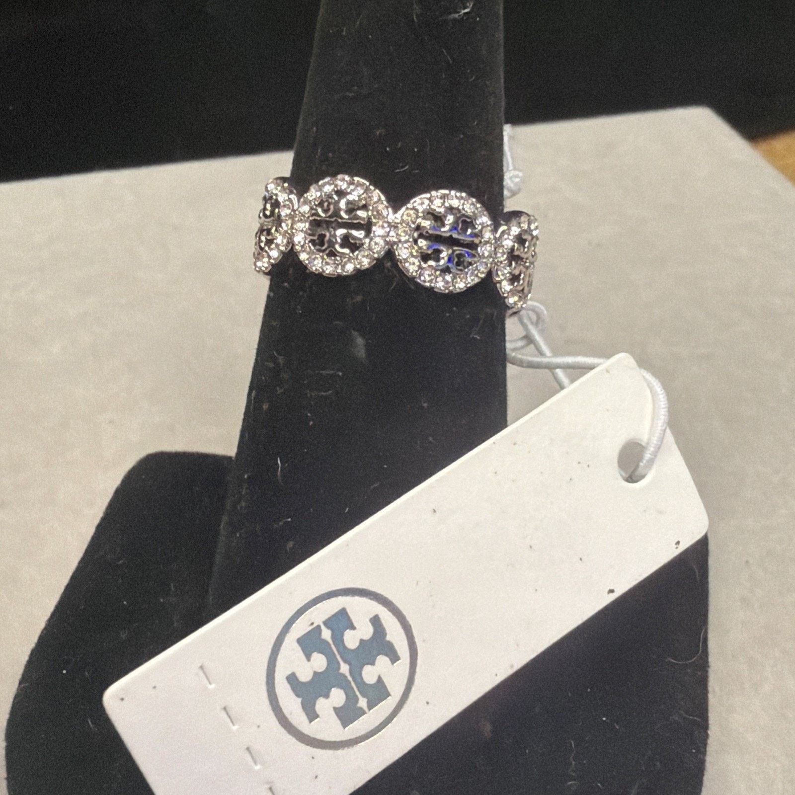 Tory Burch Tory Burch Silver Miller Pavé Ring T Logo Swarovski Size 7 Size ONE SIZE - 3 Thumbnail