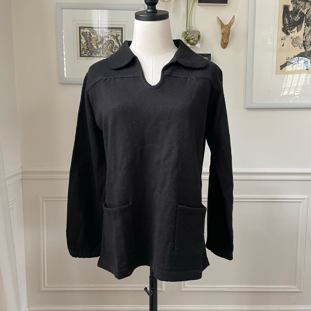 Vintage Vintage 70s Corliss Split Neck Tunic Sweater Black M L Size M / US 6-8 / IT 42-44 - 1 Thumbnail