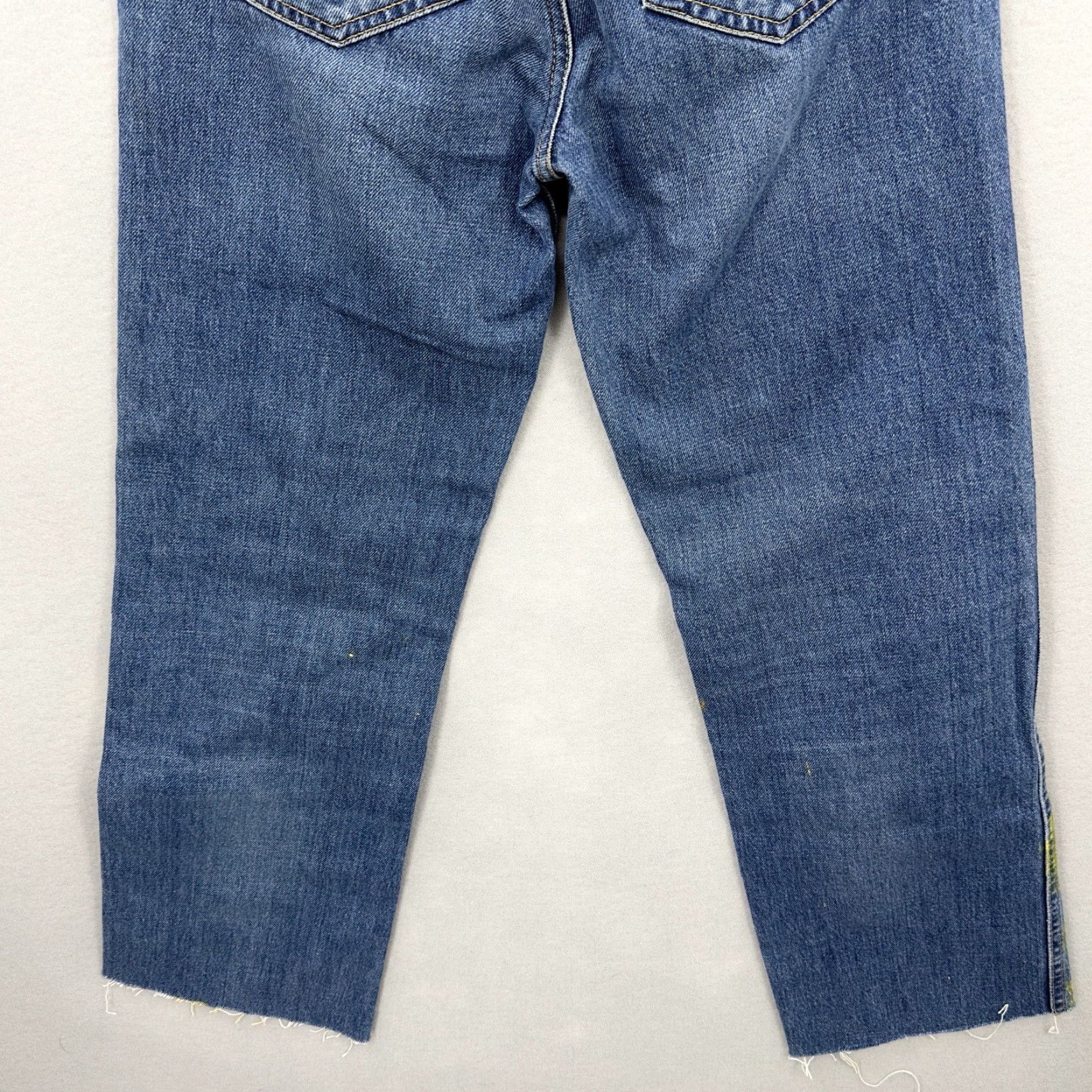 Vintage Redone Jeans Womens 24 Mid Rise Button Fly Straight Leg Painted Boho Denim Blue 5-Pocket Design Style Straight Vintage No Brand Redone Size 42" / US 20 - 6 Thumbnail