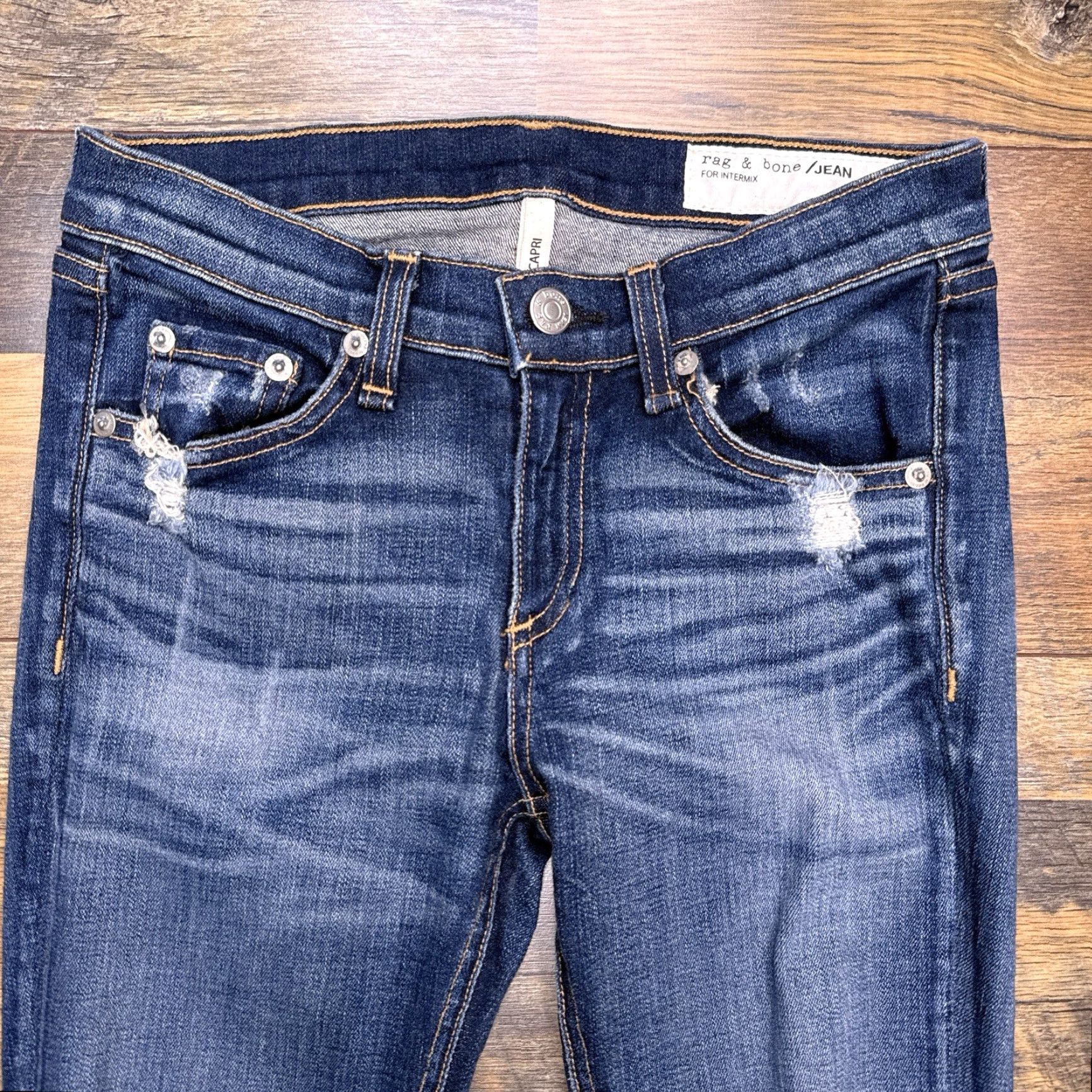 Rag & Bone Rag & Bone Capri Jeans Womens 25 Distressed Stretch Slim Blue Denim 5-Pocket City USA 26.5in Inseam Vintage No Size 42" / US 20 - 3 Thumbnail