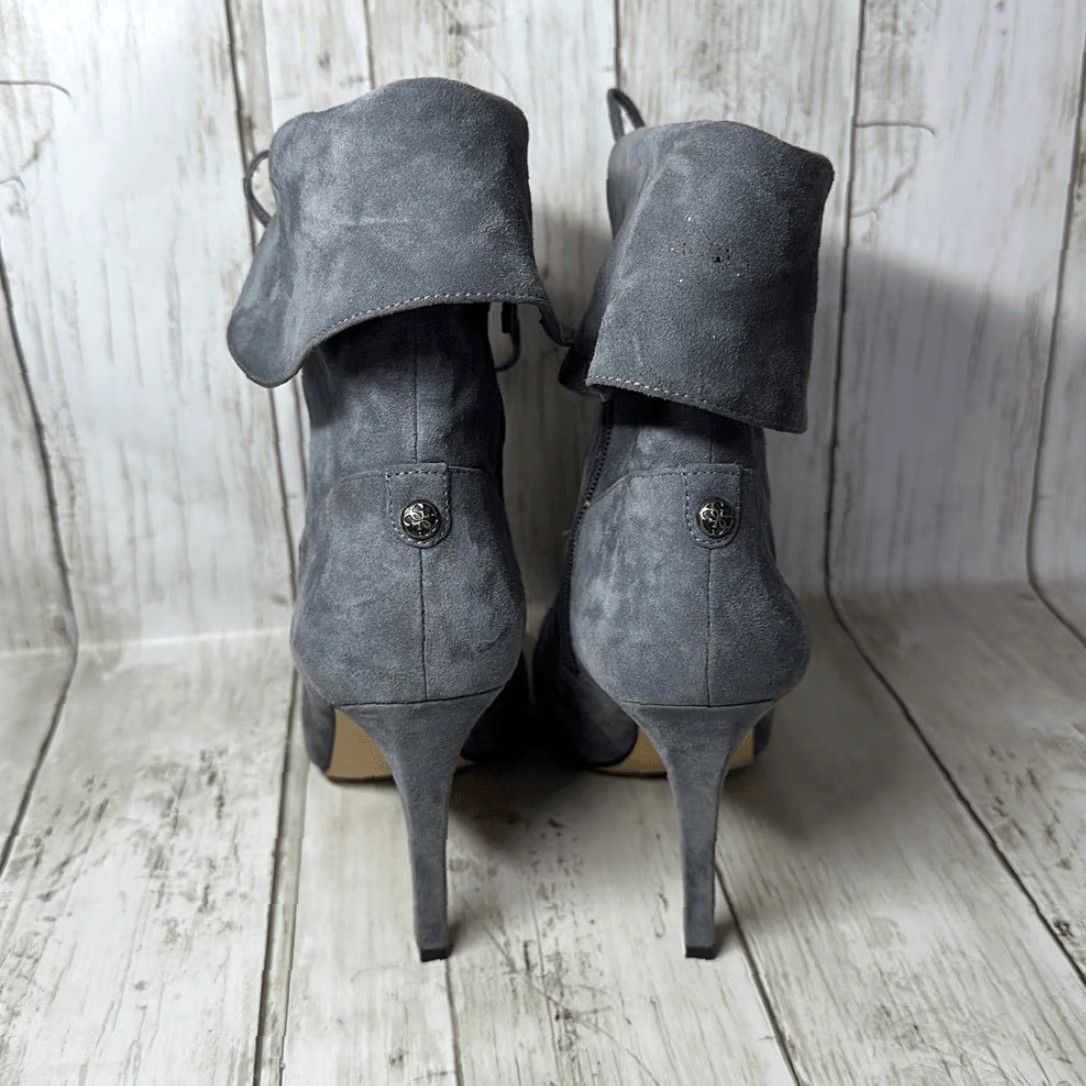 Guess GUESS Gray Suede Ankle Booties 7.5 Women Side Zip Pointy Toe Tie Up Front Multicolor Glitter? (Note: Glitter is random) Size US 8 / IT 38 - 6 Thumbnail