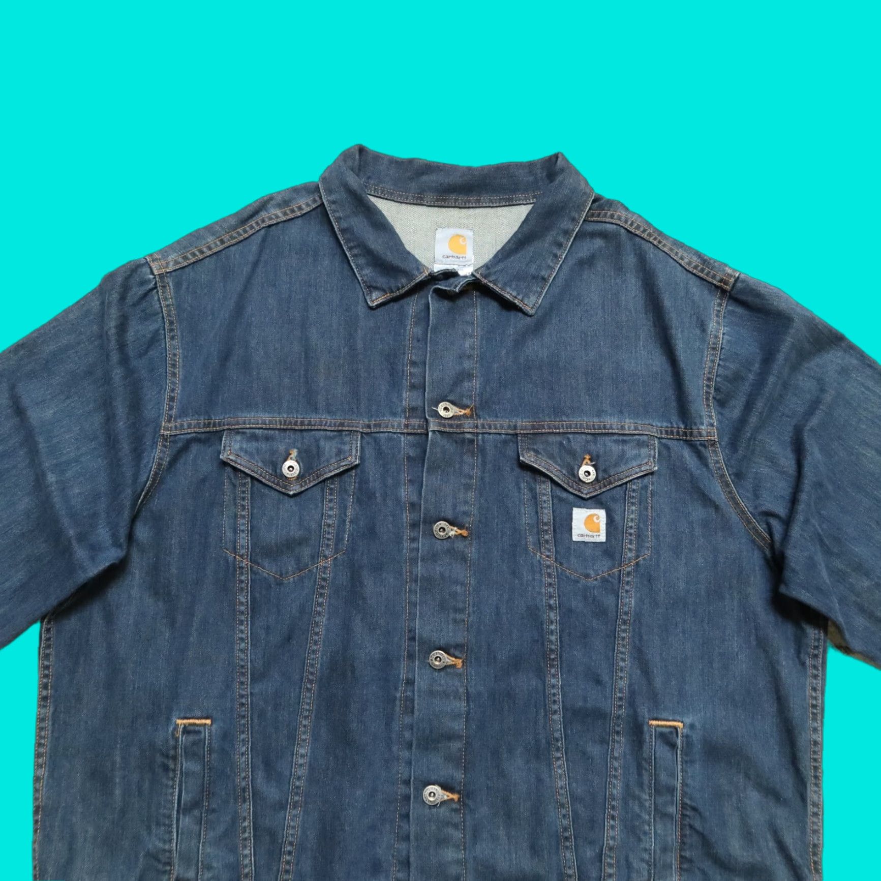 Carhartt VINTAGE Carhartt Denim Trucker Jean Jacket Size 3XL Medium Wash Men Shirt 90s Mens Size US 39 - 1 Thumbnail